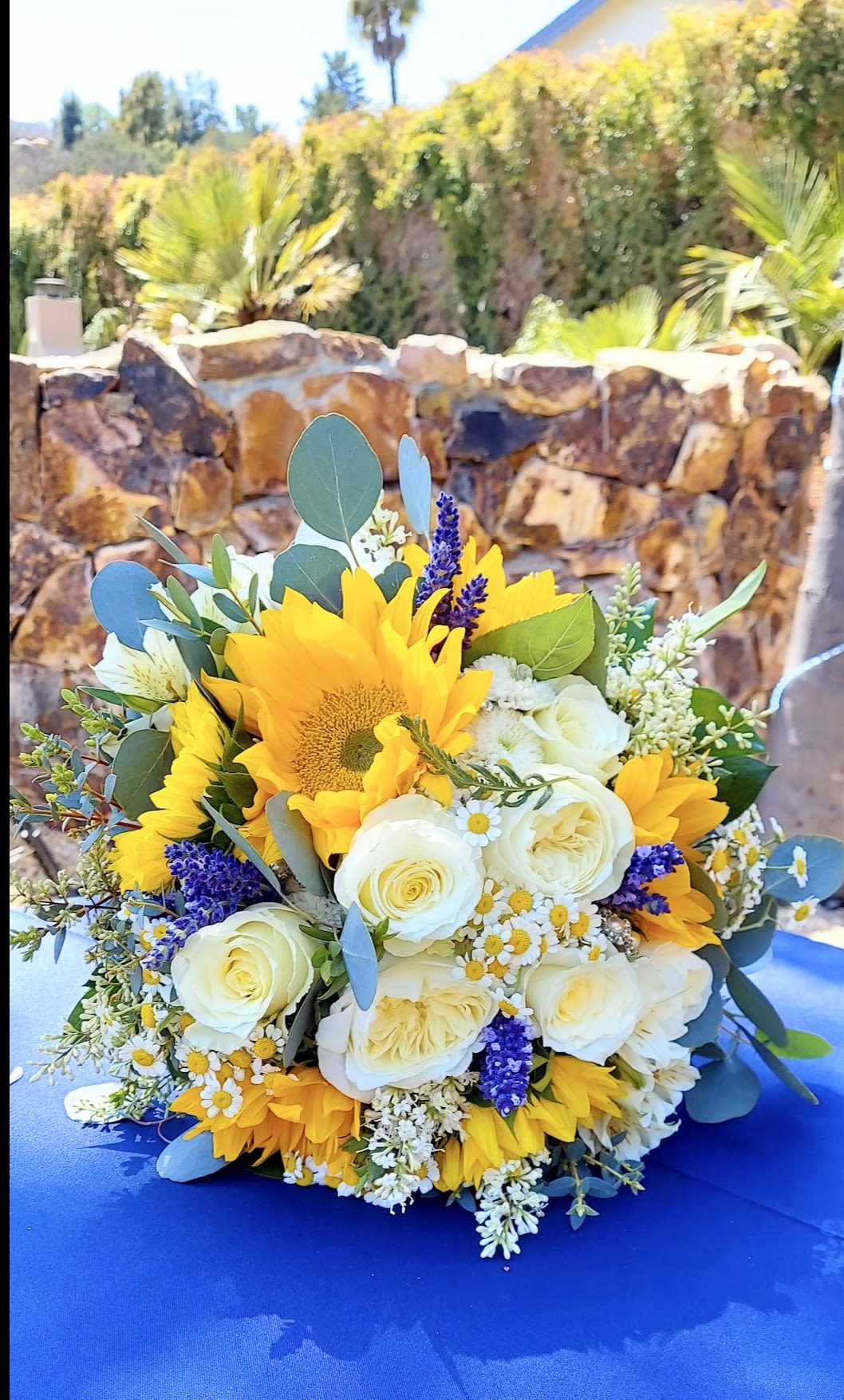 Summer Prarie - Sunny and rustic bountiful bridal bouquet with a tease of lavender and a dash of botanical sunflowers.  Please note, depending on the season lavender might be fresh or preserved.