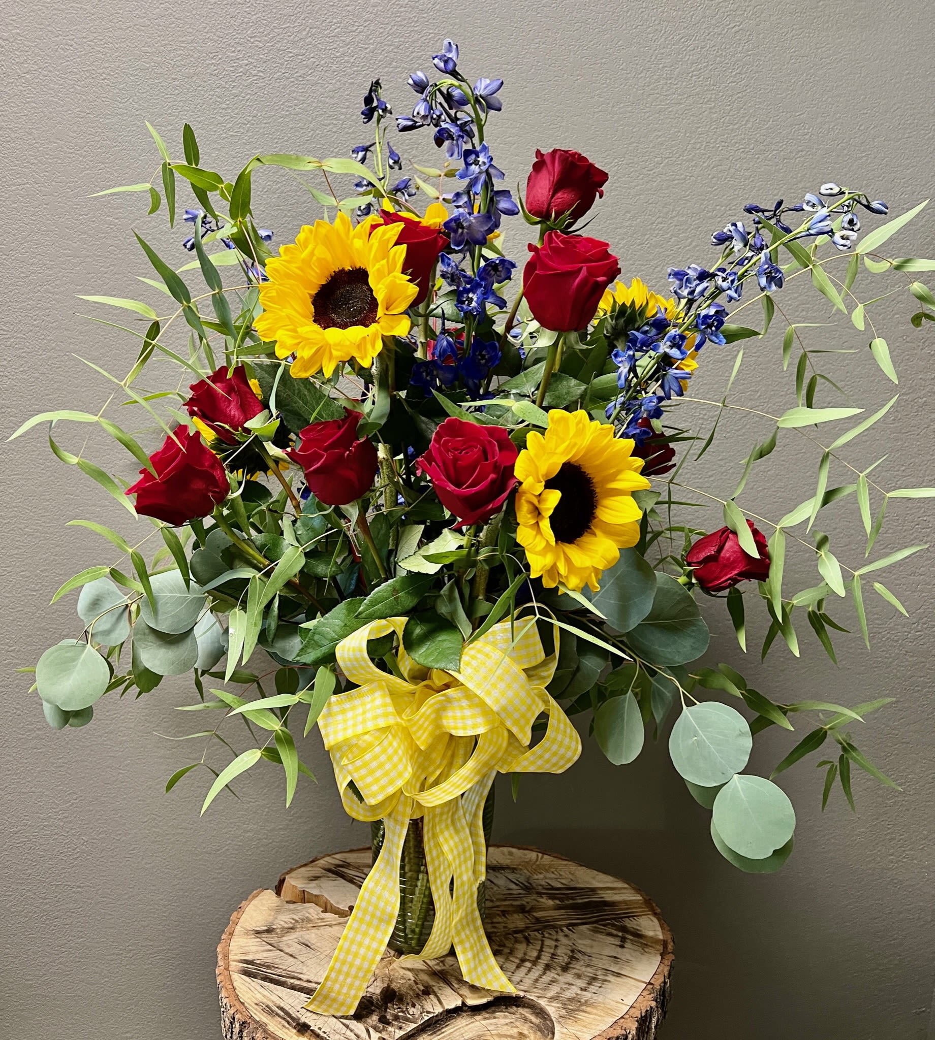 Sunflower, Good Morning - Brighten her morning with sunflowers and red roses. 