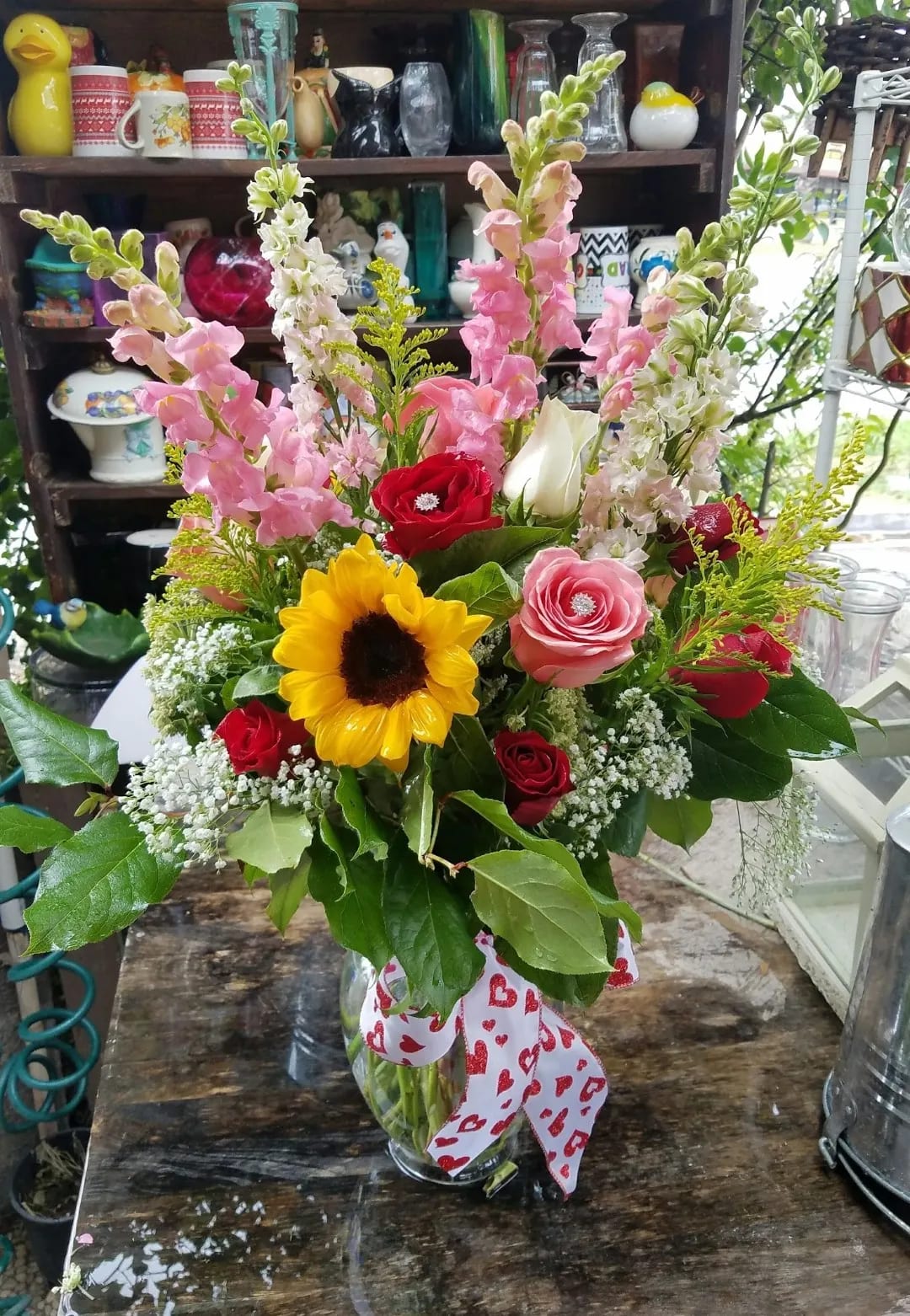 You are my Sunshine! - A ray of delicate pink Roses &amp; Snapdragons with a splash of sunshine Sunflowers!