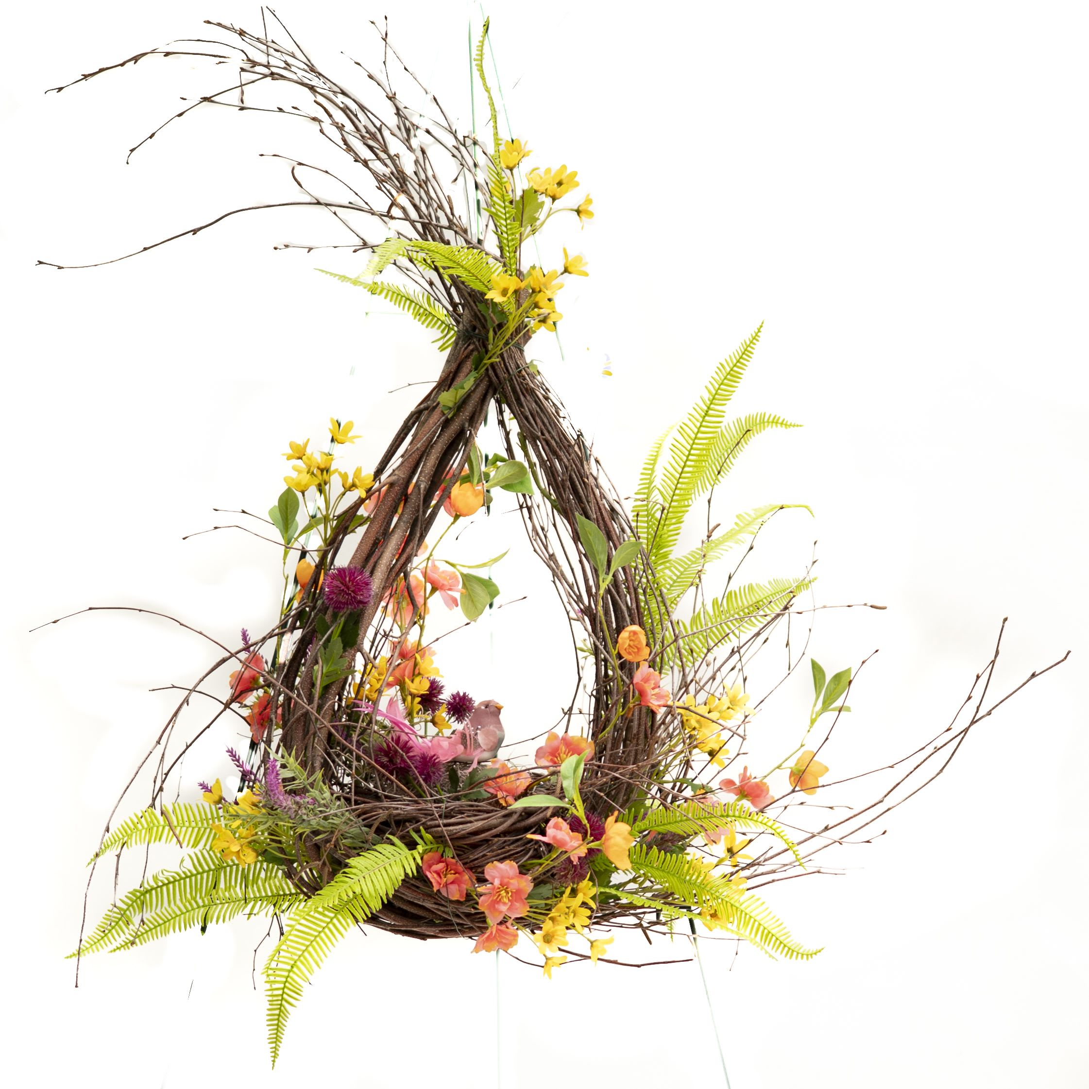 3D Artificial Birds Nes† Arrangement 3D Artificial Birds Nes† Arrangement - Tear-drop shaped birds next arrangement of artificial flowers and a bird.