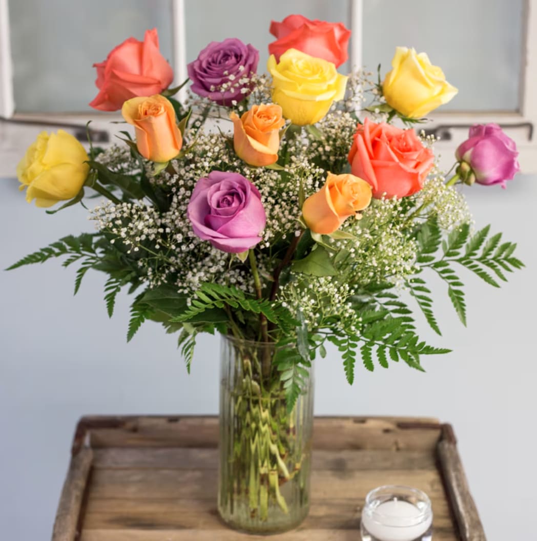 Mixed Dozen Roses - ***SPECIAL*** An assorted of long stem roses mixed with filler and greens in a vase