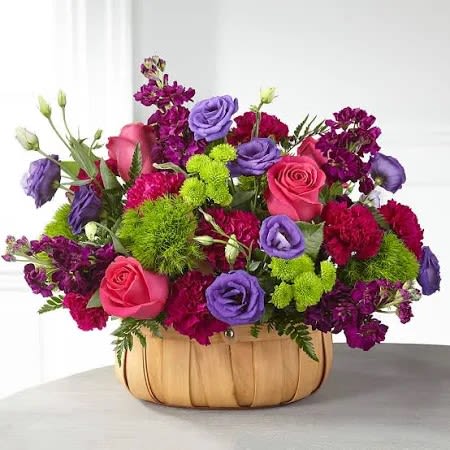 Serene Sanctuary Basket - Arrangement is approximately 14&quot; H x 18&quot; W BLOOM DETAILS Rose Carnation