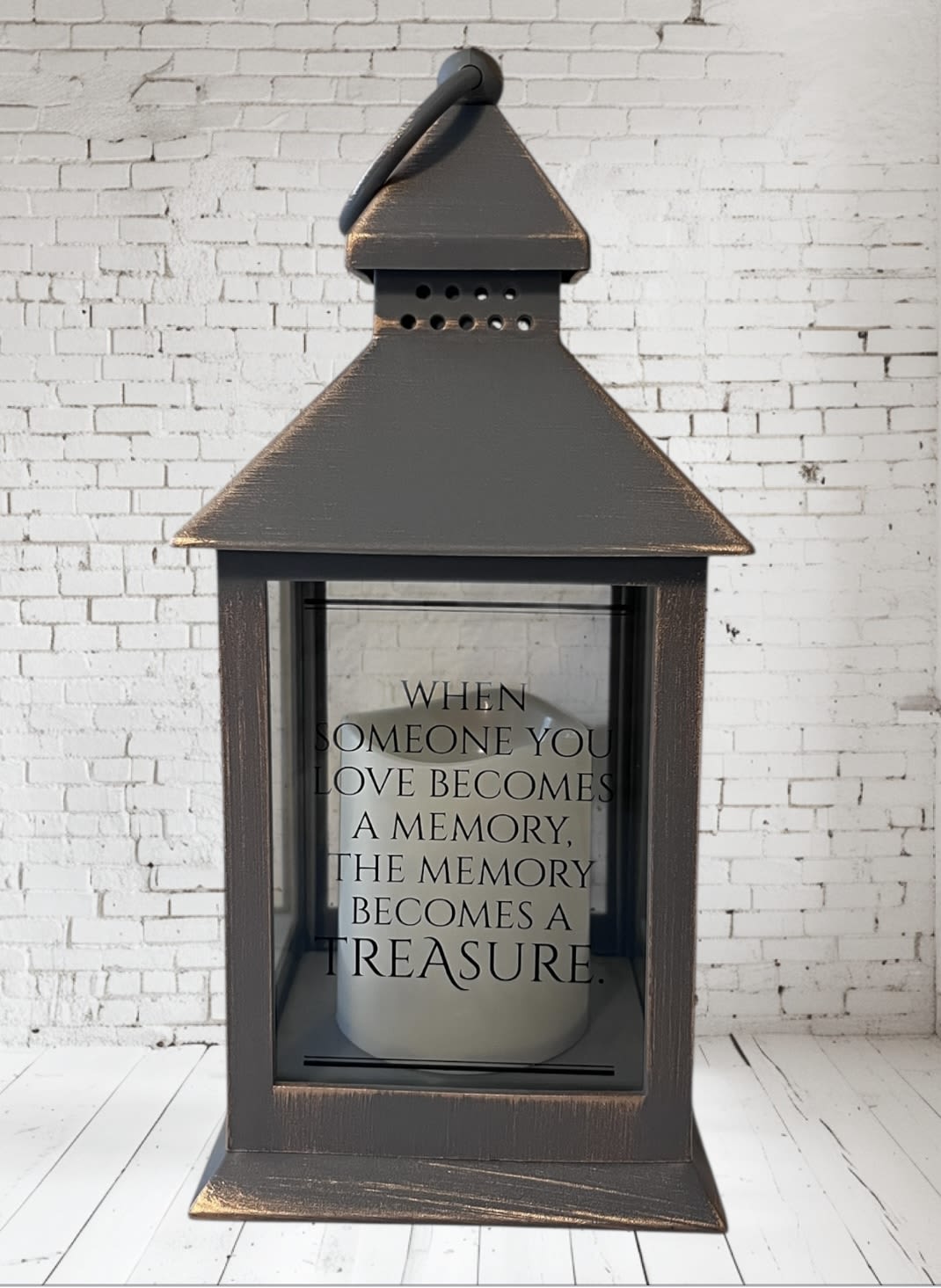 Mini Lantern ~ The Memory Becomes a Treasure Mini Lantern ~ The Memory Becomes a Treasure - This mini lantern comes with the led candle. The lantern reads.. When someone who love becomes a memory. The memory becomes a treasure.