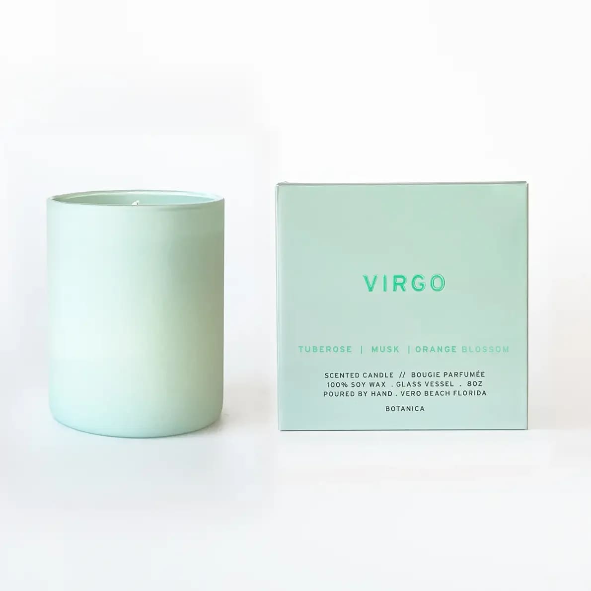 Virgo Zodiac Candle | 8 oz. Virgo Zodiac Candle | 8 oz. - VIRGO: August 23 - September 22 A straight-forward blend of freshly cut tuberose and orange blossoms lays a clean, floral foundation for enticing musk to bring to new depths. A beautifully natural and sophisticated blend. Fragrance Notes: Tuberose, Musk, Orange Blossom • $1 For Good: SAGE, Care for Q+ Elders • 8 oz. Soy Wax Candle | 50 Hour Burn Time
