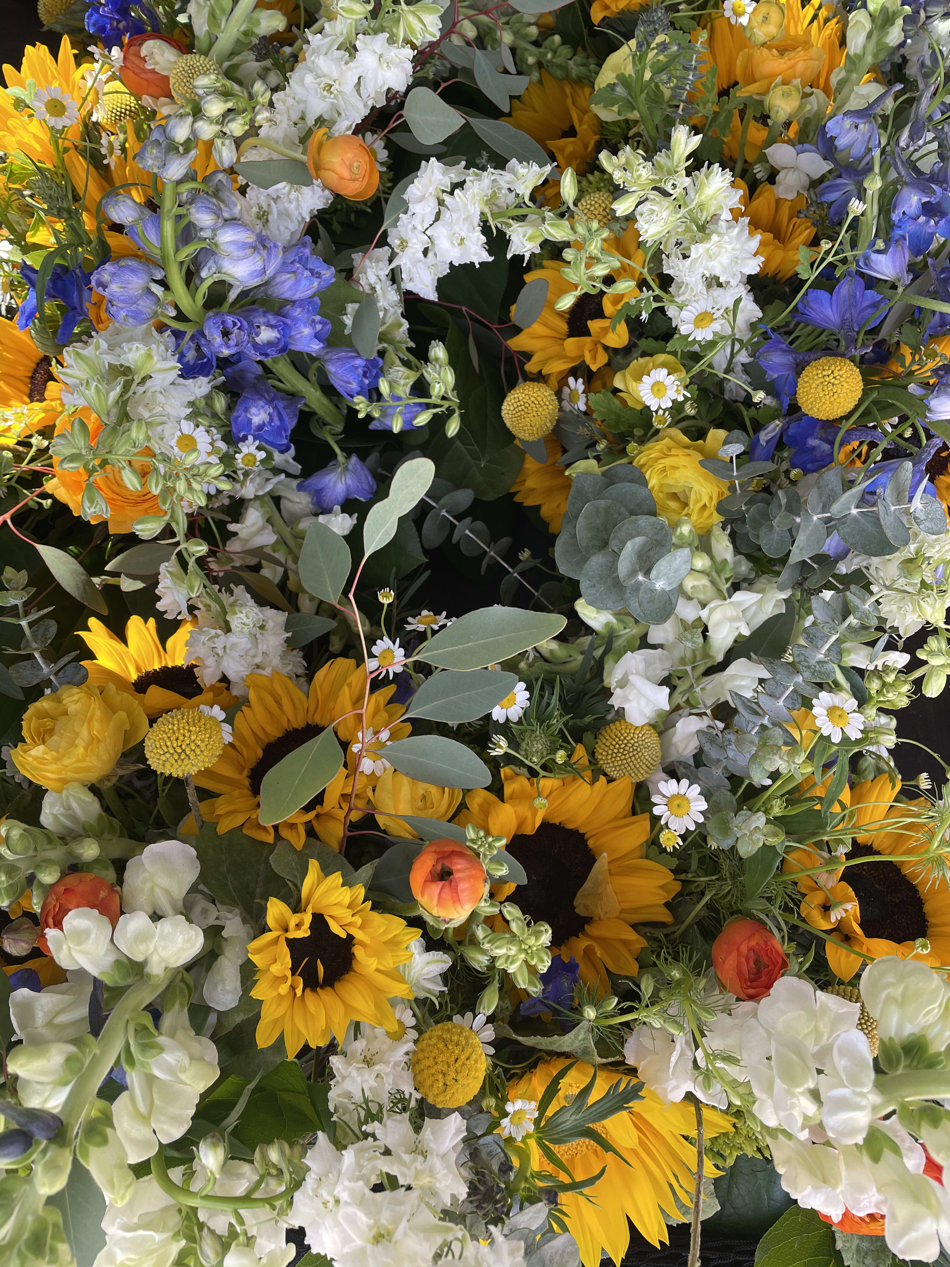 Tones of Sunny Summer - Let The Plum Dahlia create the perfect custom gift in sunny shades of yellow, blue, white and green seasonal flowers. Choose your budget and the perfect warm sunny blooms will come together just for you and your recipient. 