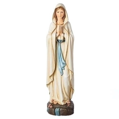 Religious gifts - Madonna - Our Lady of Lourdes 17" Religious gifts - Madonna - Our Lady of Lourdes 17" - Roman Inc - Joseph Studio Materials: Resin/Stone Mix Dimensions Item: 4.75" L x 4.5" W x 17" H Dimensions Boxed: 6.9" L x 6.5" W x 19.7" H