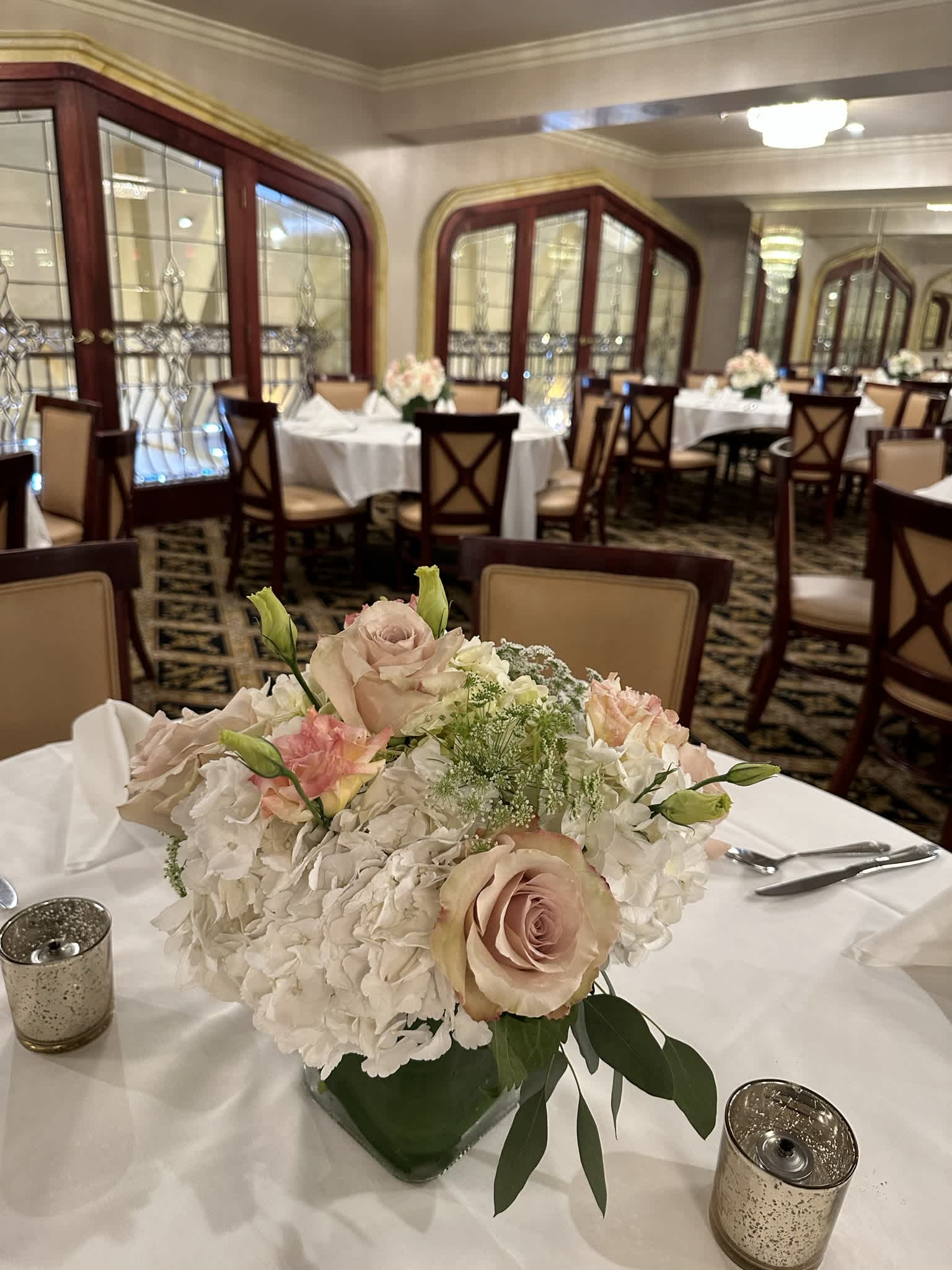 Peaches and cream - Bouquet of soft roses, Queen Anne lace, hydrangeas and other premium accents. 