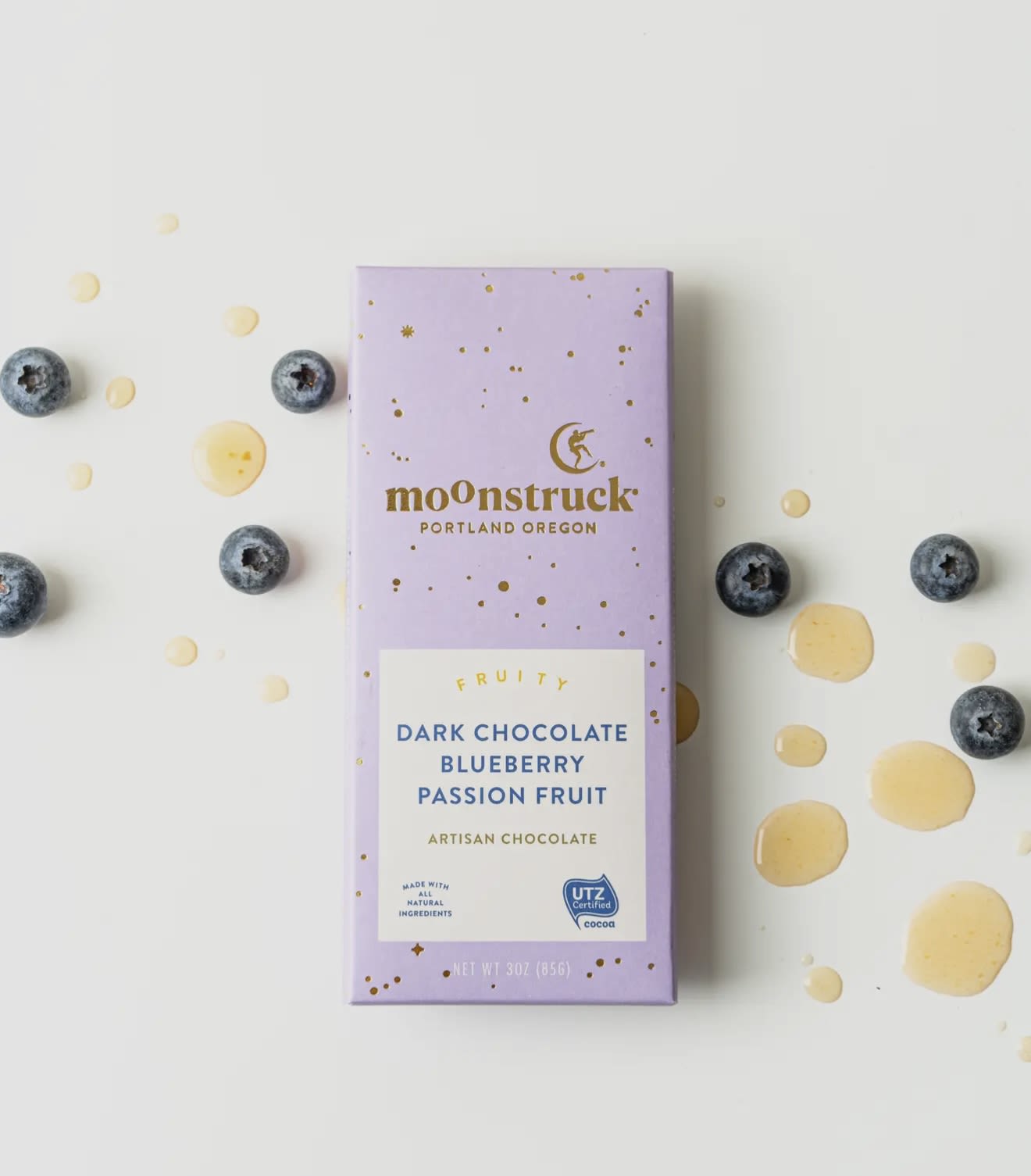 Fruity Dark Chocolate Blueberry Passion Fruit Bar - Moonstruck Fruity Dark Chocolate Blueberry Passion Fruit Bar - Moonstruck - Fruity Dark Chocolate Blueberry Passion Fruit Bar