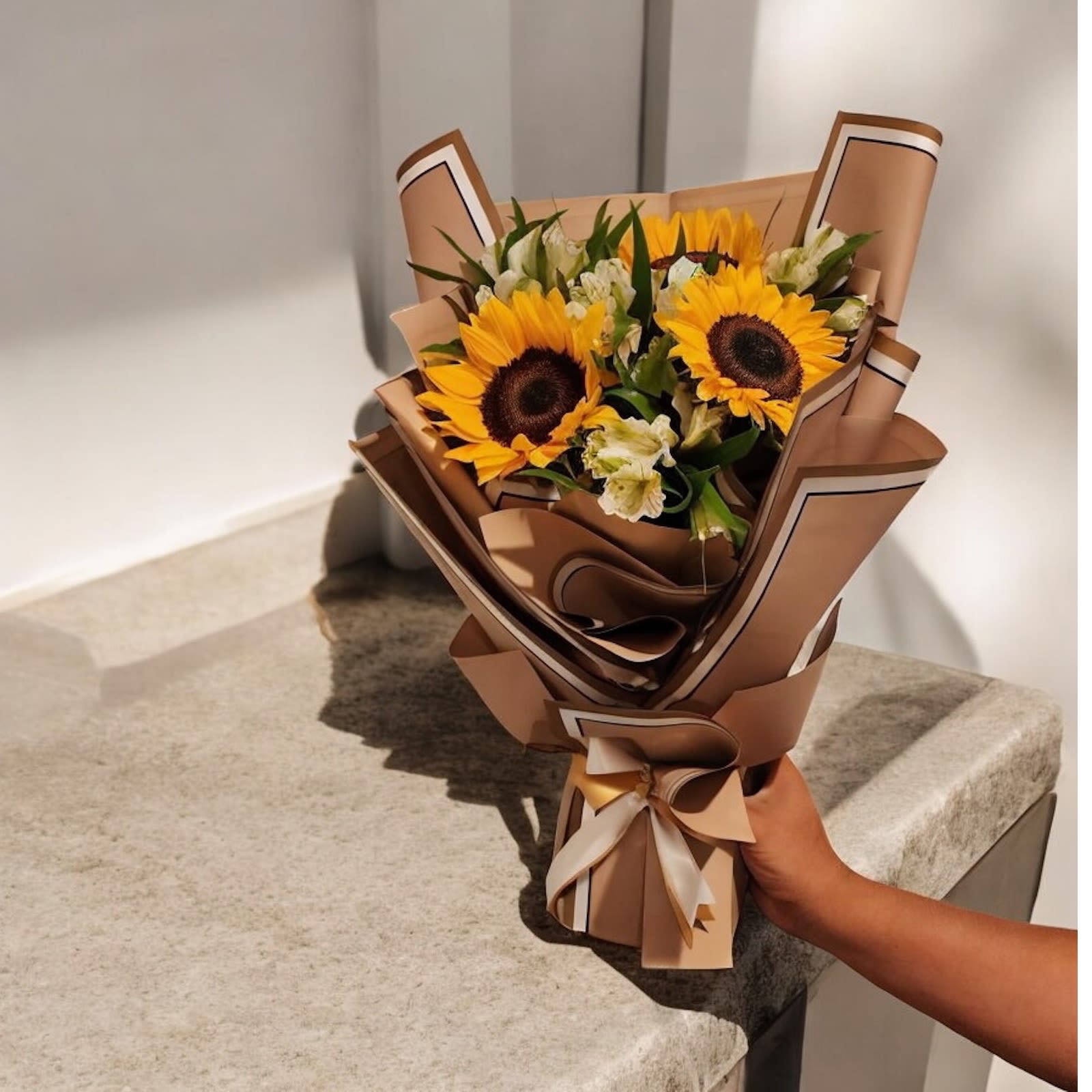fantastic yellow  - beautiful bouquet of sunflowers with a Korean-style wrapping, perfect as a gift or small detail, incredible for March 21 and September 21 celebrating Yellow Flower Day or any occasion