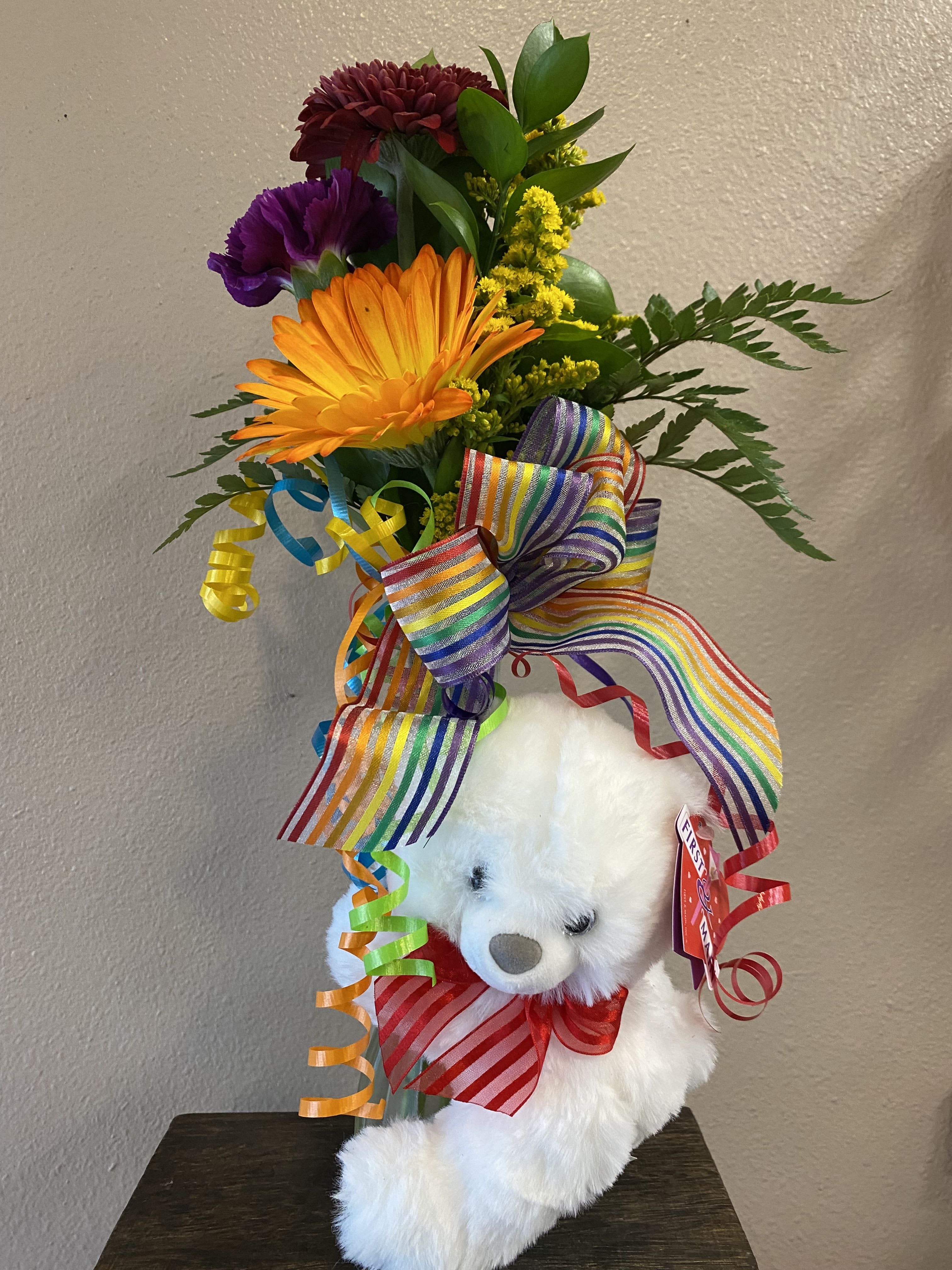 Birthday Bear - Does someone special have a Birthday? This arrangement would make anybody feel special. Flowers and color may vary due to availability.