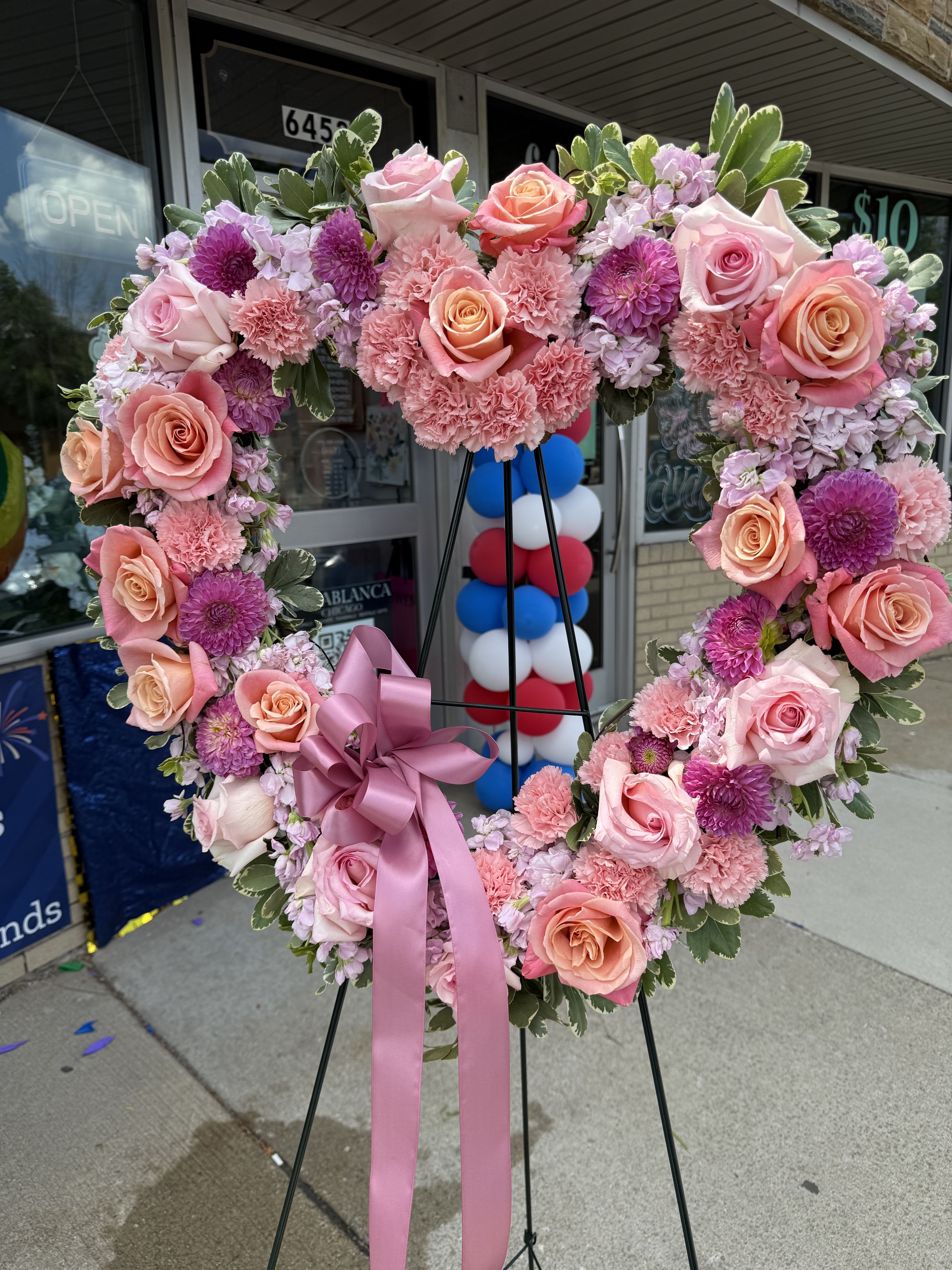 Pink Heart  - Nena &amp; Miss Piggy Roses arranged beautifully in our 24 inch open heart 