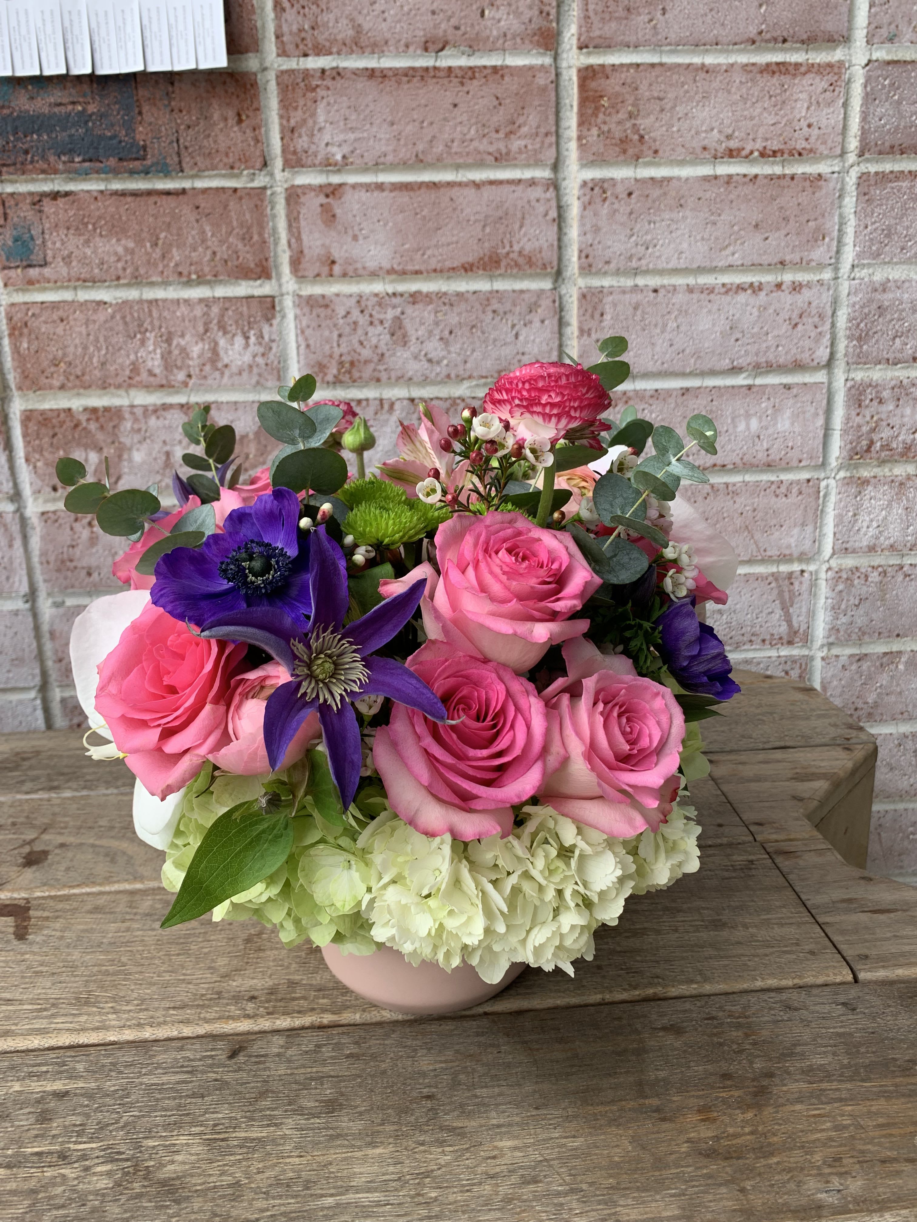Blush & Bloom Blush & Bloom - Hot pink roses, purple anemones, and white hydrangeas