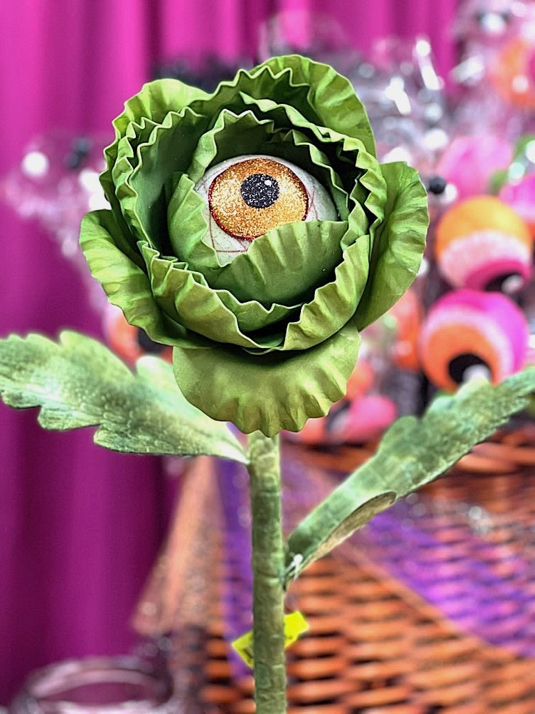 Halloween Eyeball Flower Stem  - Stands 24&quot; tall Featurin a realistic eyeball at the center of the flower  Easy to place in a vase or arrangement to create a spooky atmosphere Perfect for Halloween parties, haunted houses, or any eerie event