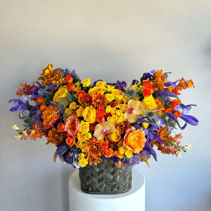 #32 Alex - Arrangement for him or for her! premium and courageous arrangements that everyone will like shown an actual size &quot;Premium&quot;  Seasonal or not available flowers can be replaced with a similar one. Baskets can also be replaced with others