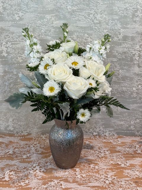 Whisper of Elegance - Roses, lisianthus, matsumoto and stock flowers.