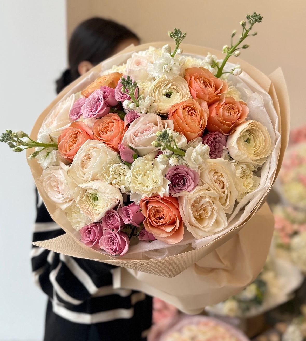 delicate bouquet with white and orange flowers and matthiola delicate bouquet with white and orange flowers and matthiola - delicate bouquet with white and orange flowers and matthiola