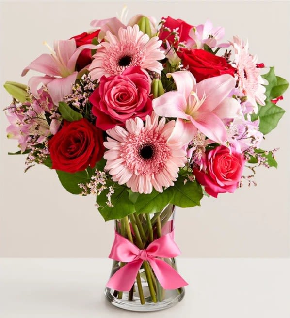 Pink Serenity - This charming arrangement features; pink roses, pink lilies and others