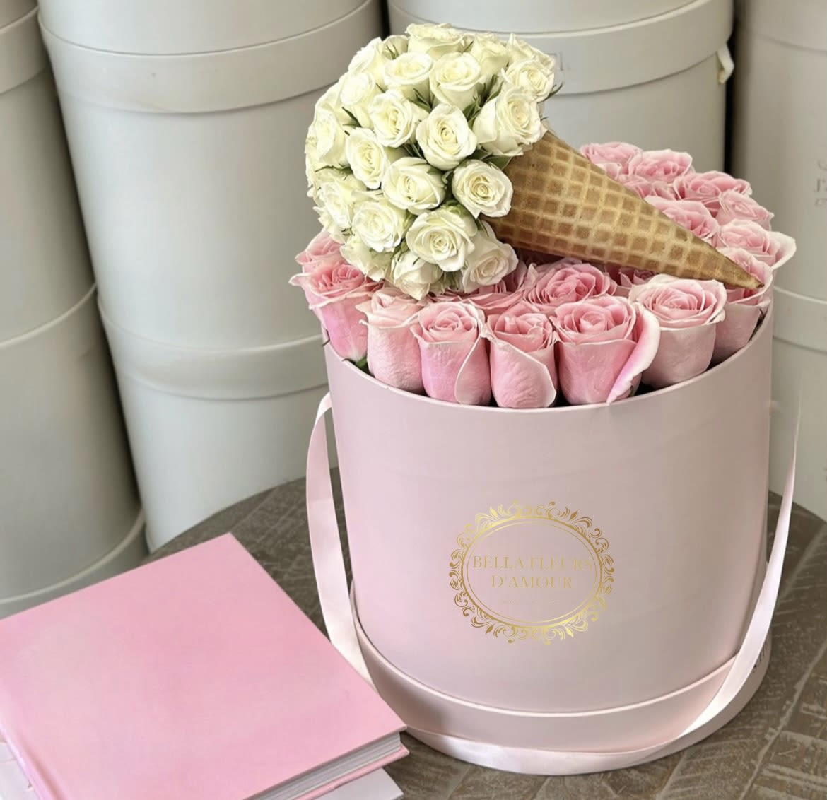 Sweet Sweet Summer  - A beautiful arrangement topped with an art creation of a rose ice cream cone! Make anyone’s day a little sweeter with this design!