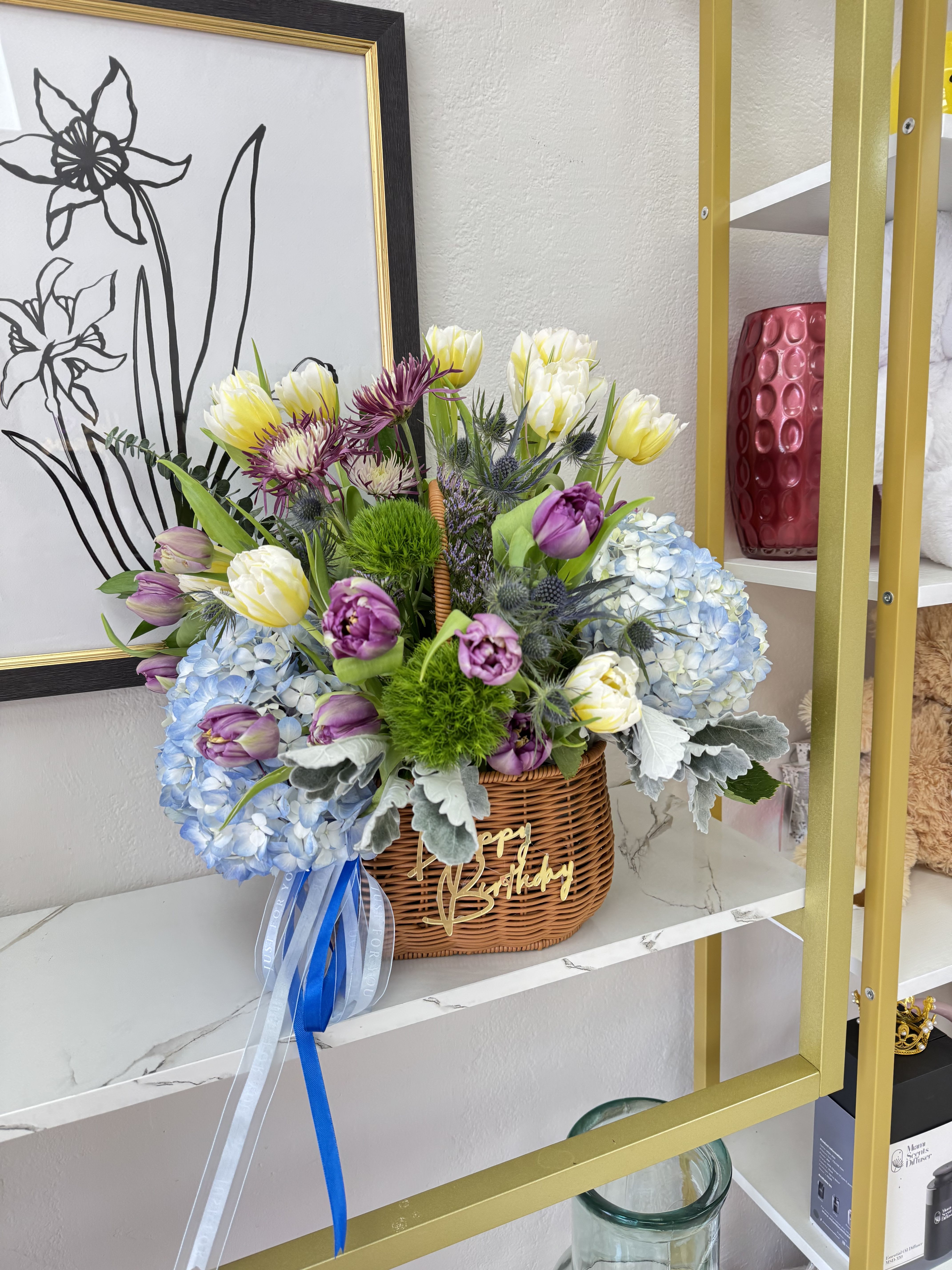 Sophisticated  - Basket of flower blue shades 