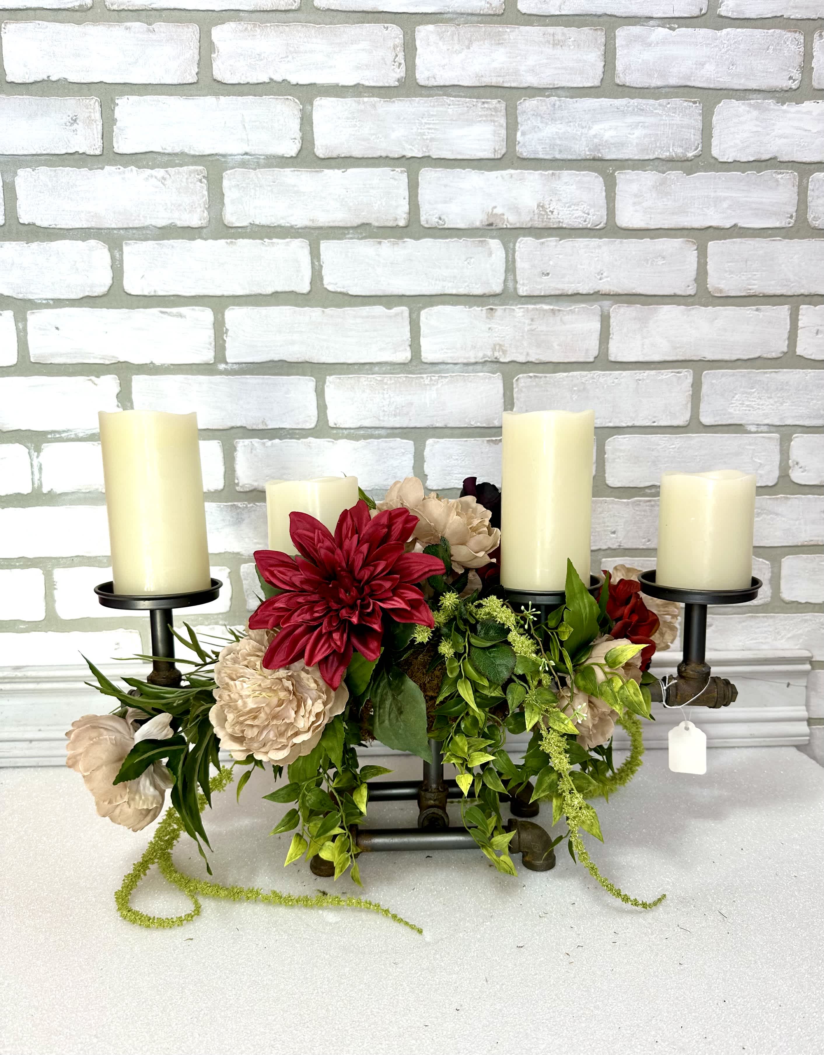 Be Our Guest Silk Centerpiece - Artificial arrangement and candelabra featuring blooms and greenery