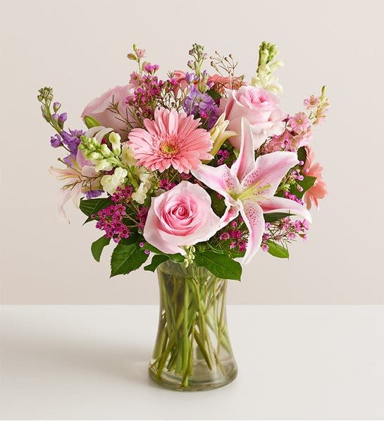 Always On My Mind Flower Bouquet - LOCAL ARTISAN EXCLUSIVE When it comes to letting someone know they’re always on your mind, think pink and lavender. We’ve hand-gathered a romantic mix of pink and purple blooms to create a gorgeous, garden-inspired bouquet. Designed by expert florist Breanna Cartwright of Modesto, CA, it’s a sweet and romantic surprise, whatever the reason. 
