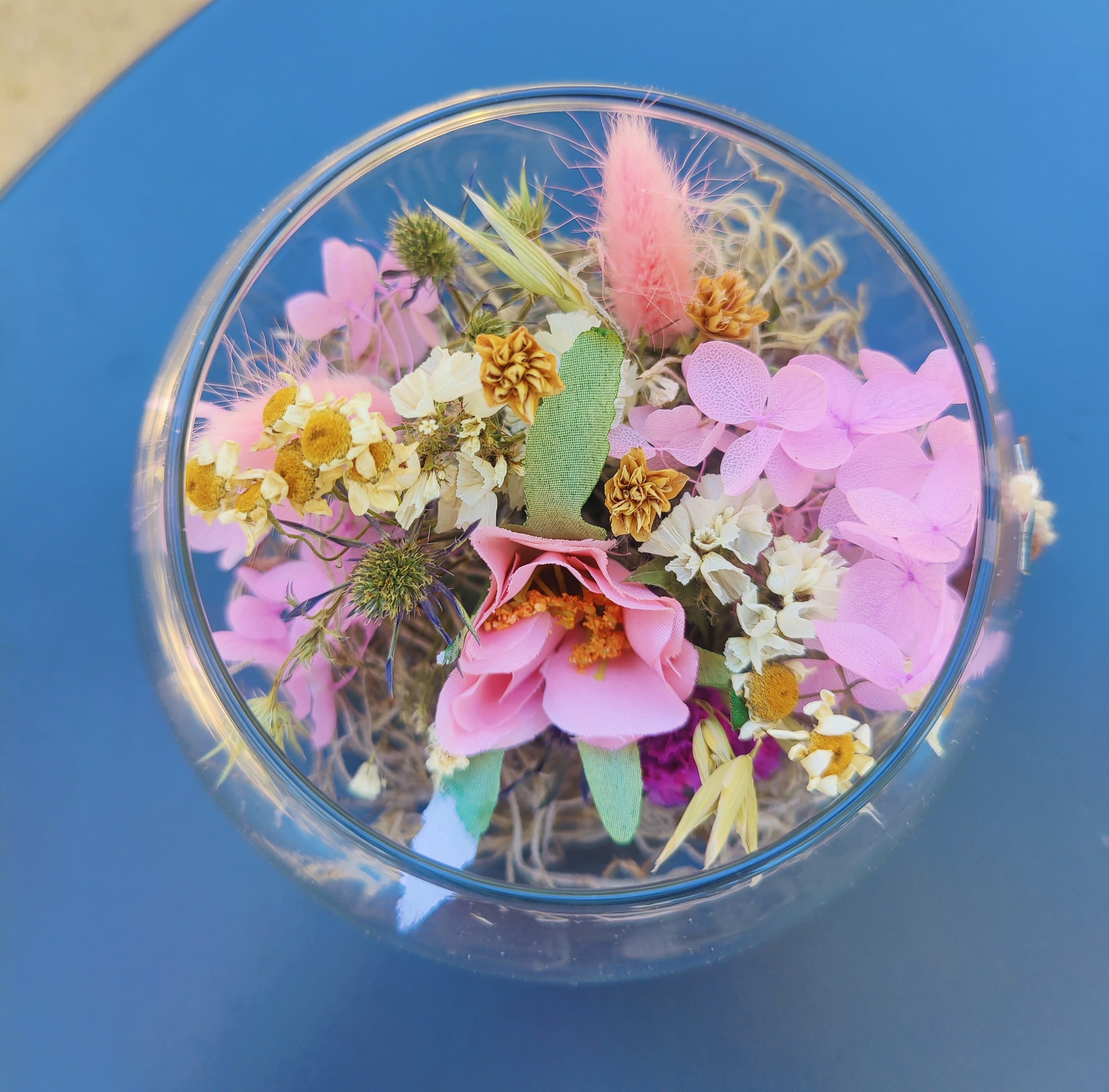 &quot;Everlasting Garden &quot; Terrarium  with Dried Florals  - Beautiful  Terrarium designed with a variety of beautiful dried flowers. It's accented with a beautiful faux garden rose. No maintenance needed.  Small size 4&quot; x 4.5&quot; approximately. It might last up to 2-3 years. 