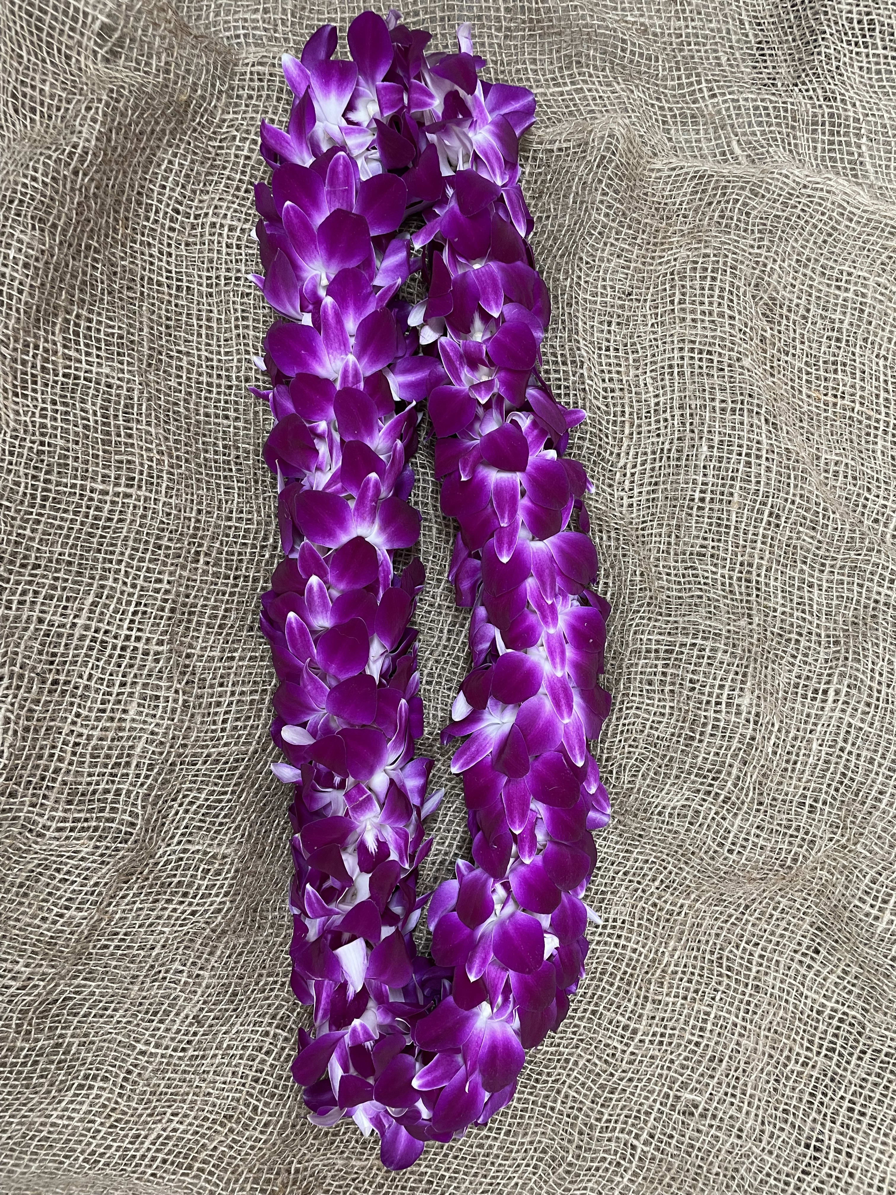 Double Purple Dendrobium Orchid Lei  - Double strand dendrobium orchid lei.  We need two days  prior notice before ordering