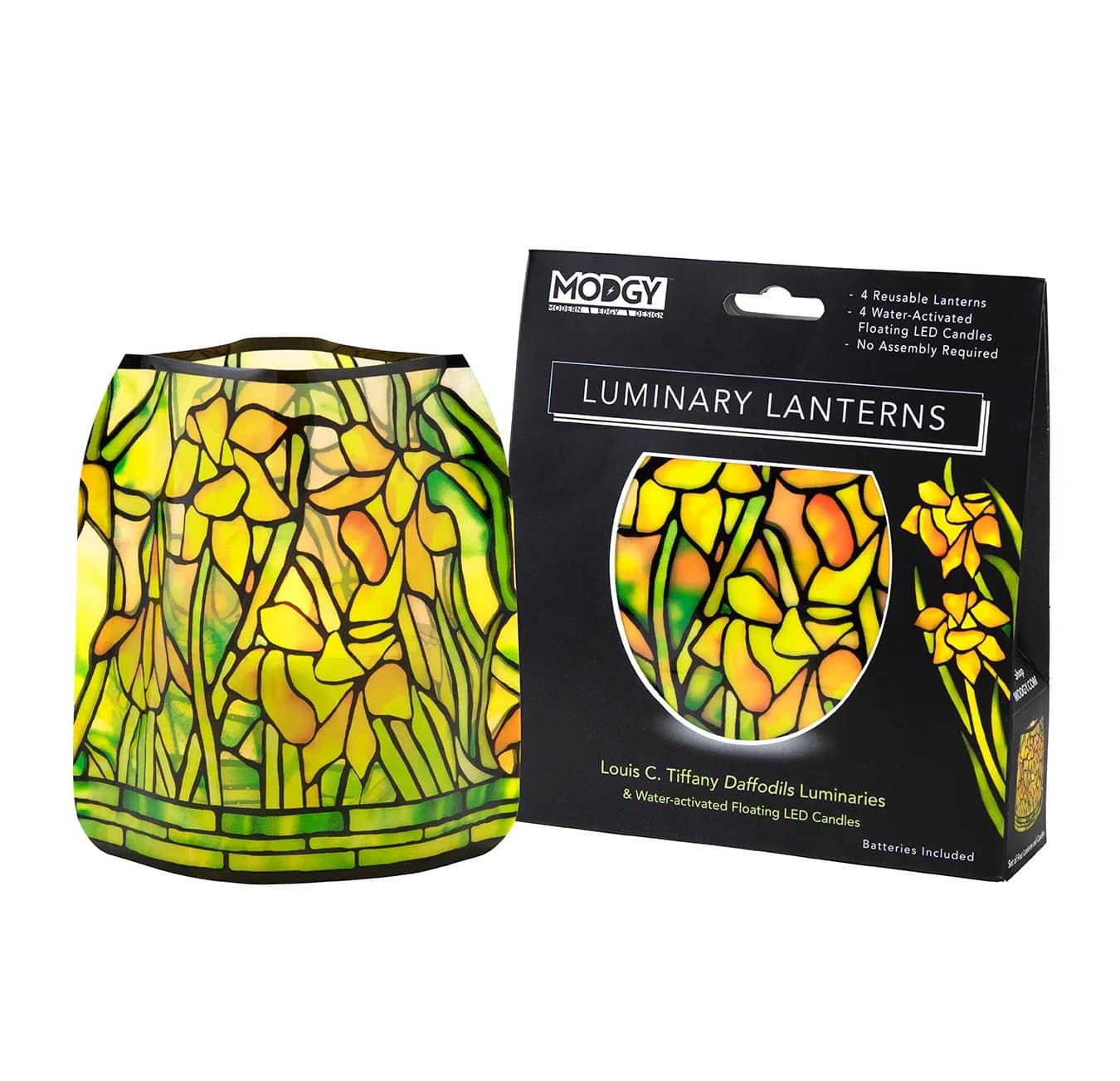 Daffodil Luminary Lanterns Daffodil Luminary Lanterns - Each pack including four lanterns and four water-activated LED candles, batteries included. Setting the mood with soft lighting and eye-catching designs, these collapsible wonders enhance every moment. Modgy luminaries offer functionality and elegance perfect for any occasion, from large events to tranquil evenings.