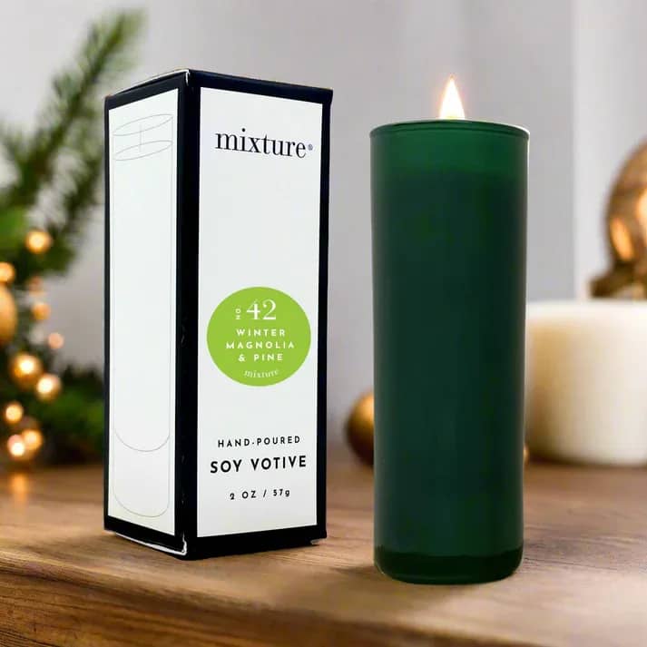 Winter Magnolia & Pine Mixture 2 oz votive Winter Magnolia & Pine Mixture 2 oz votive - Intense heady white floral and strong pine needles blended with notes of citrus, turkish rose & Indonesian ginger.
