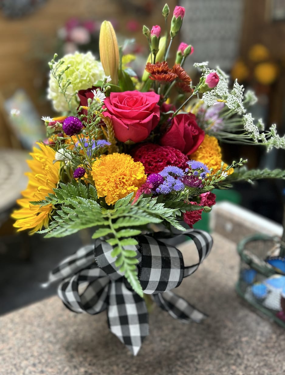 designer's choice - Designer's Choice of flowers in a vase with a bow