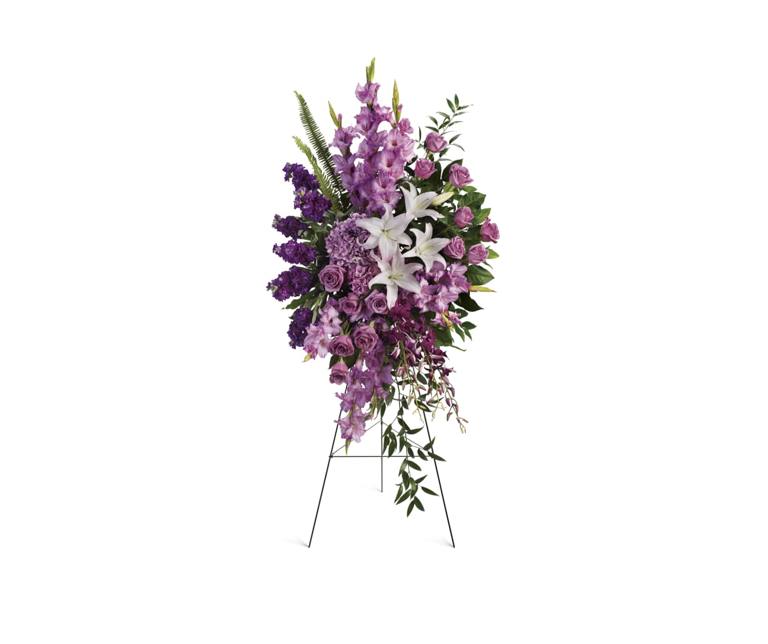 Purple Grace Purple Grace - This purple Wreath is often associated with reverence, peace, and eternal rest. A wreath woven with shades of purple is a vision of quit elegance and spiritual depth. From the soft lavender tones that whisper serenity, to the deeper plum and violet hues that evoke dignity and remembrance, this arrangement speaks with gentle grace. This wreath doesn't shout; it speaks softly, reverently, wrapping the farewell in a cocoon of calm, respect, and lasting love. It's a tribute that honors a soul with both elegance and emotion- a final gesture of beauty, wrapped in violet light.