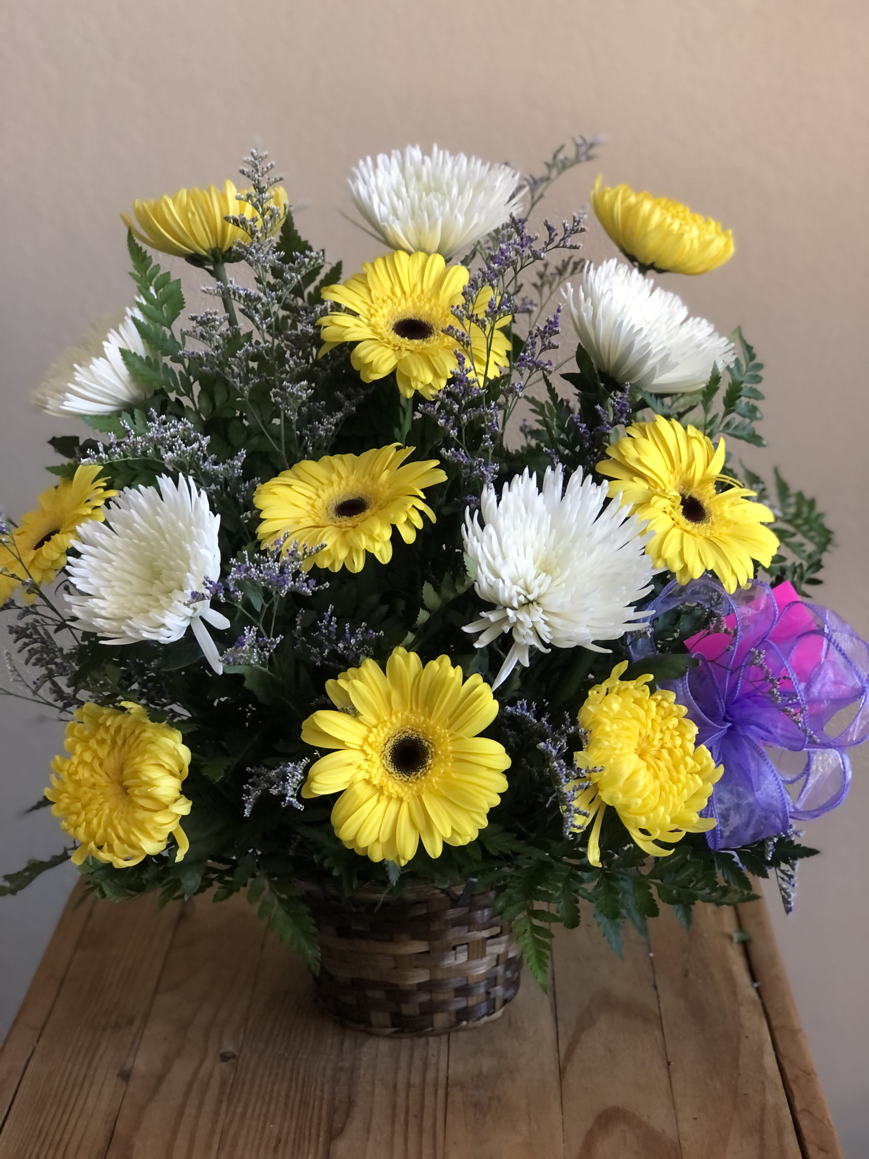 Mixed Basket - This basket is the perfect mix to show all your love or sympathy. Complete with roses, carnations and gerberas this basket shows your deepest love from the first look.