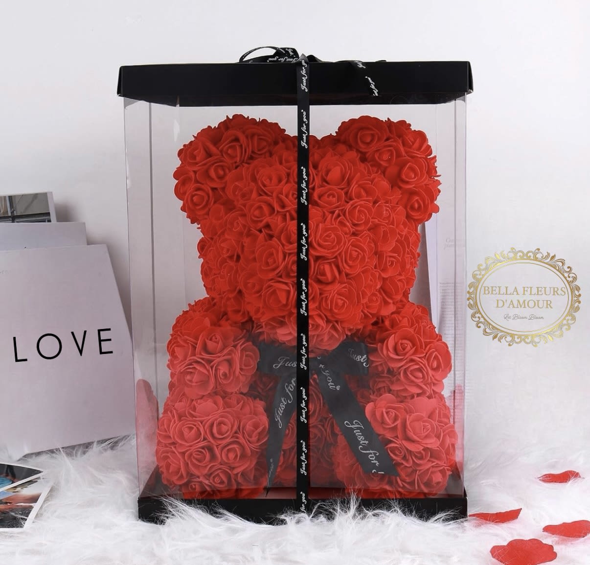 Large rose bear  - Large foam rose bear in elegant display box with bow . Available in Red, Pink, or white. Select your color in special instructions upon ordering 