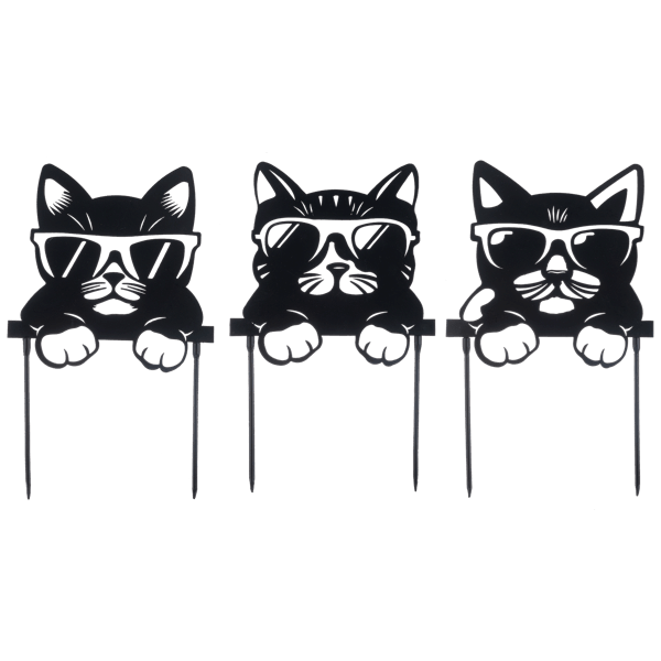 Laser Cut Cat with Glasses Stake by Ganz - 8 inch by 13 inch Laser Cut Cat with Glasses Stake made out of metal. The bottom picks screw in and out. Three different types styles of dogs.