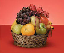 FRUIT BASKET - APPLES, ORANGES, GRAPES, BANANAS AND OTHER SEASONAL FRUITS. A HEALTHY AND KIND SHOW OF CARING THOUGHTS. CONTAINERS MAY VARY.