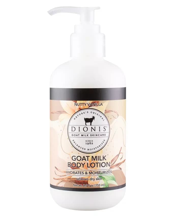 Dionis Lotion Nutty Vanilla Dionis Lotion Nutty Vanilla - 8.5 fl oz Sweet and spicy vanilla cream layered with warm, nutty goodness.