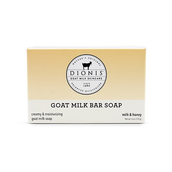 Dionis Goat Milk Bar Soap, Milk & Honey Dionis Goat Milk Bar Soap, Milk & Honey - 6 oz Our luxurious milk & honey delivers deep hydration and pure joy with a fresh milky scent and sweet honey straight from the comb.