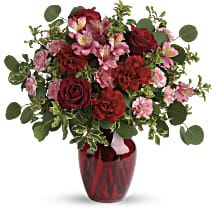 2corazones beautiful -  The belle of the ball! Arranged in a ruby red vase, this romantic bouquet of rich red roses and delicate pink alstroemeria is a beautiful statement of love and devotion.