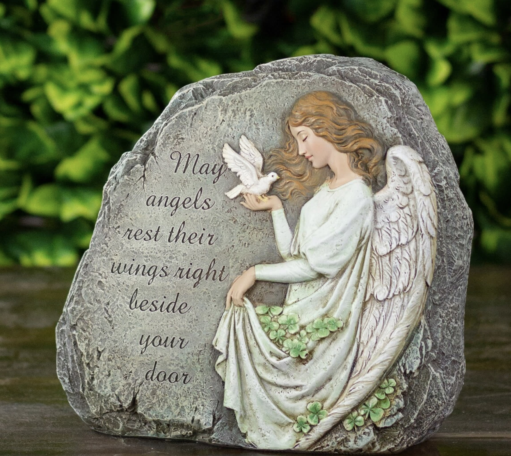 ANGELS- Joseph's Studio Irish Angel with Blessing Outdoor Garden Stone ANGELS- Joseph's Studio Irish Angel with Blessing Outdoor Garden Stone - Augment your outdoor decor with this Angel carved garden stone that will bring merriment and liveliness to your open space. The fine-looking inscriptions on it give a refined look that merges well with a wide range of patio decors. It is perfect for imparting a remarkable look to your garden.
