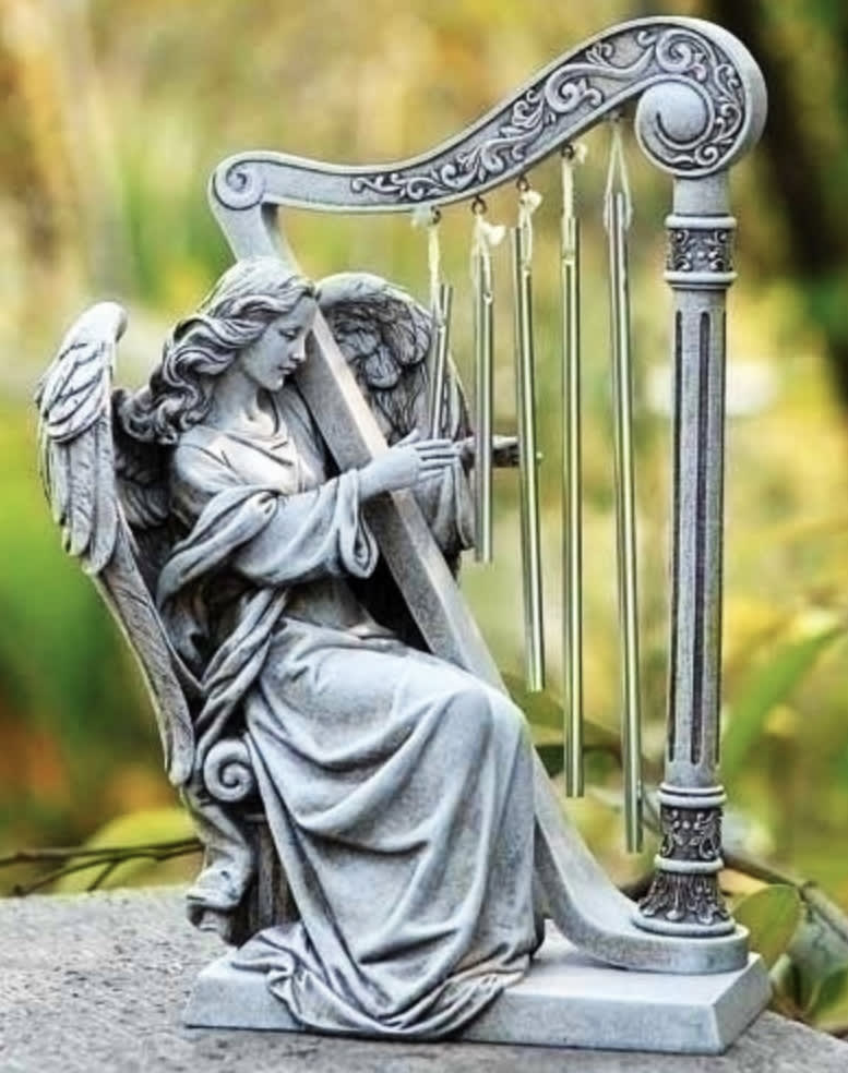 ANGELS- Joseph Studio 10 Inch Angel with Harp Chimes Statuary ANGELS- Joseph Studio 10 Inch Angel with Harp Chimes Statuary - This garden statue displaying an angel with a wind chime harp will be a brilliant addition to your decor. Made of durable materials, the soothing hues add to the modern reclaimed look. It will never go unnoticed. This fabulous addition looks great when placed in your garden or lawn.