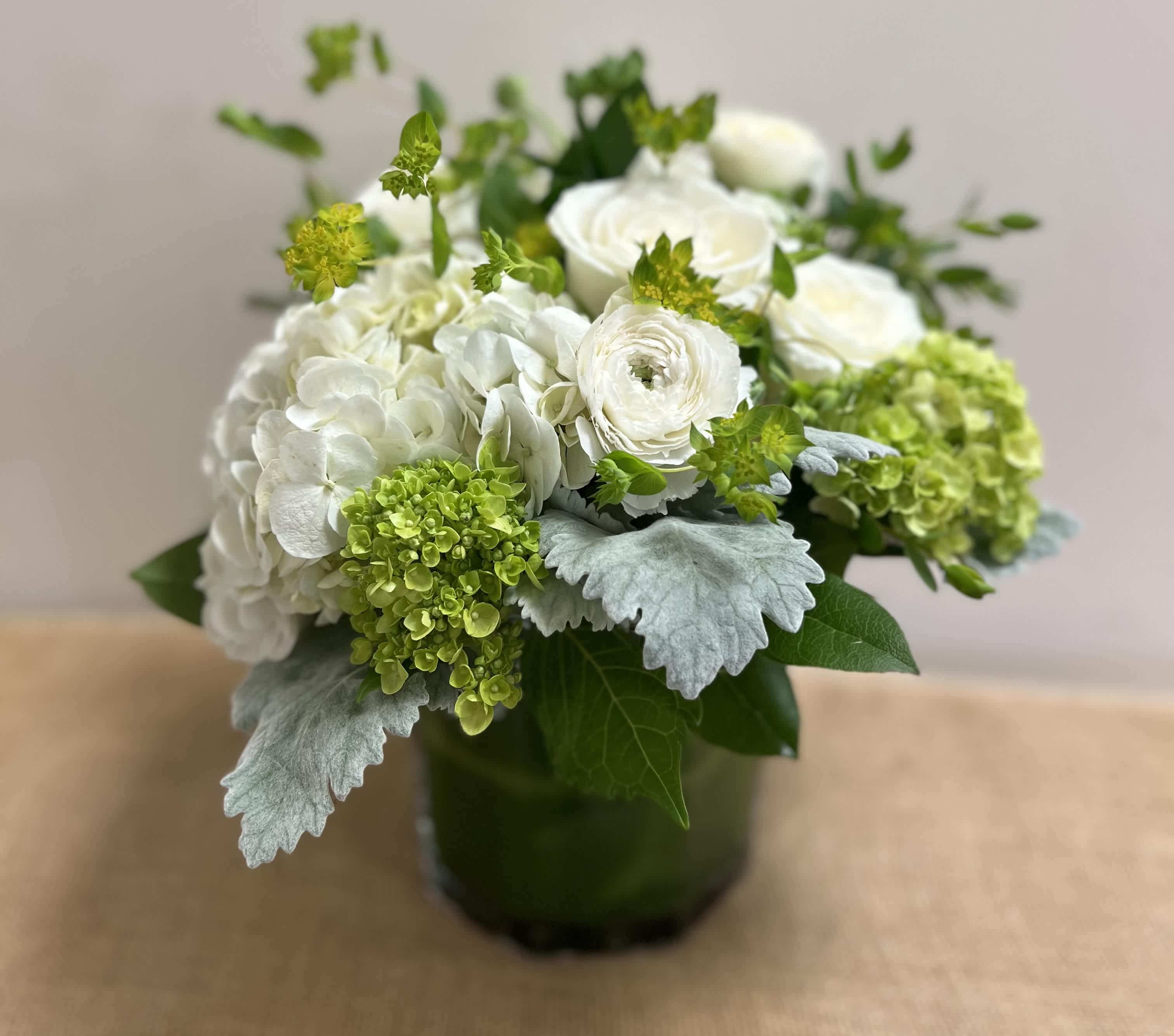 Green Harmony Green Harmony - green hydrangea, white hydrangea and white rose with a nice filer