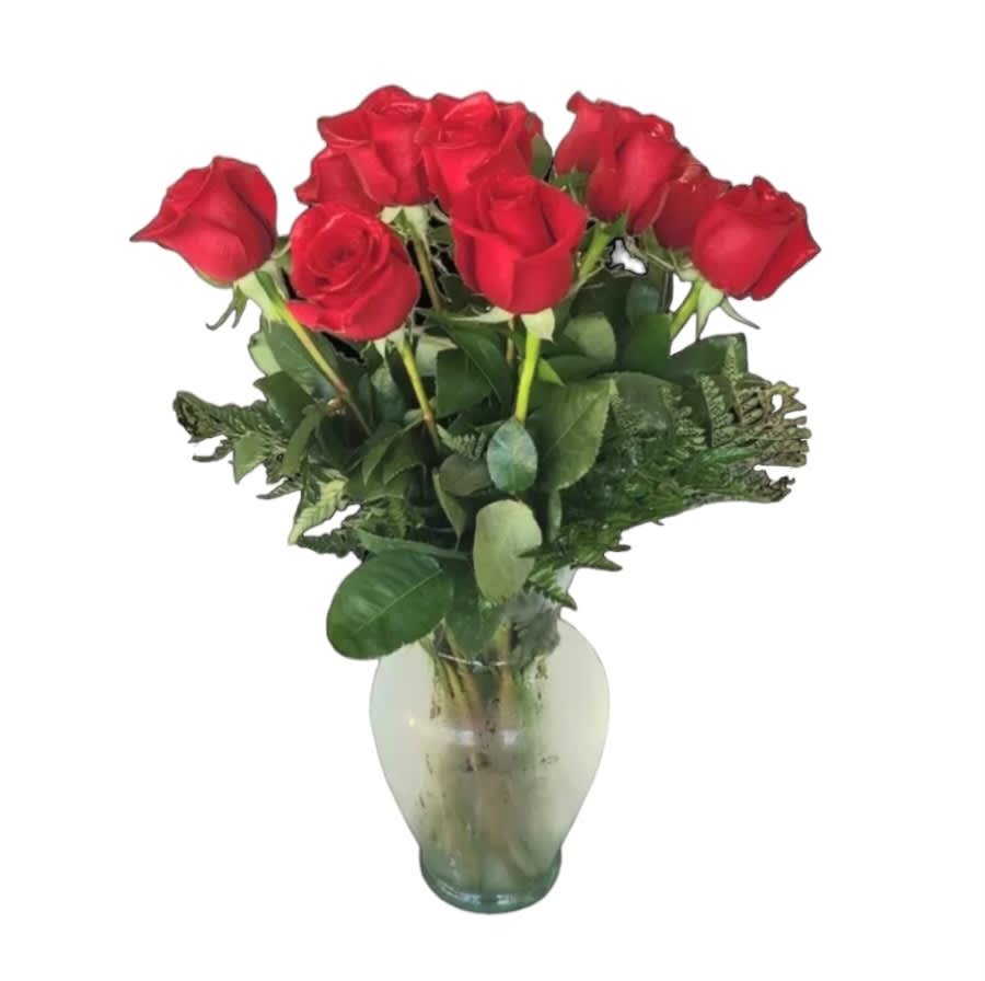 1 Dozen Premium Red Rose Arrangement         - Beautiful premium red roses arranged in a vase.