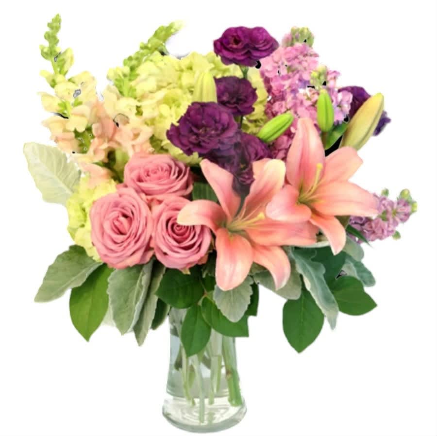 Afterglow - This arrangement is reminiscent of an English garden. The scent is absolutely beautiful. Should flowers be substituted, it will be in equal greater value. 