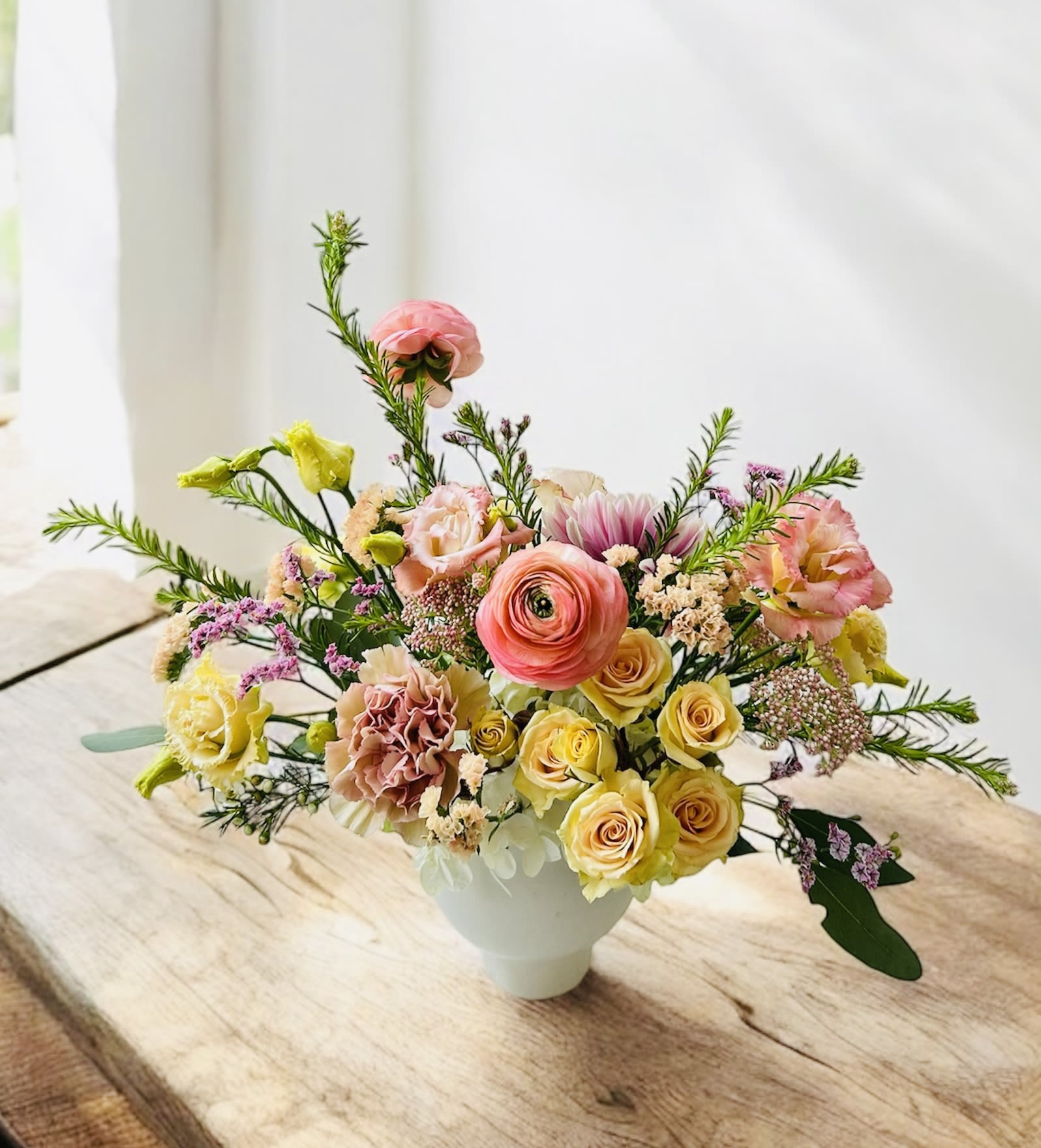 Joyful &amp; Glad  - Please keep in kind that no arrangement can be made identical to the photos shown (as some flowers are seasonal). Therefore, we will substitute them accordingly with in-season flowers instead. We will do our absolute best to arrange the flowers as similar as possible with the photos shown!   For Bouquets, we DO NOT include vases unless you add one.  For Vased Flowers, we include vases.   Right now, you can expect spring blooms sourced from local farms.   We use small ordinary 4in by 3in cards. If you want to send flowers with a special messaging card, please choose one from add-ons!  Delivery: our standard delivery time window is between 3:00pm and 5:00pm.   If you have any questions regarding the order, please feel free to contact us!   Email: agapeflower.studio25@gmail.com  