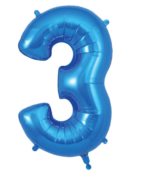 Blue 34in "3" Mylar Balloon Blue 34in "3" Mylar Balloon - Blue 34in "3" add to any stuffed animal, box of chocolates, floral or balloon bouquet