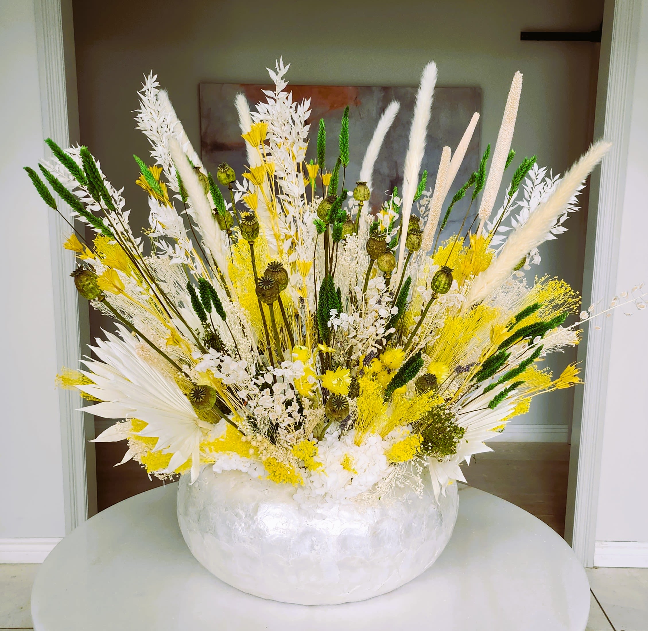Just because - All dried flowers arrangement in a big pot.