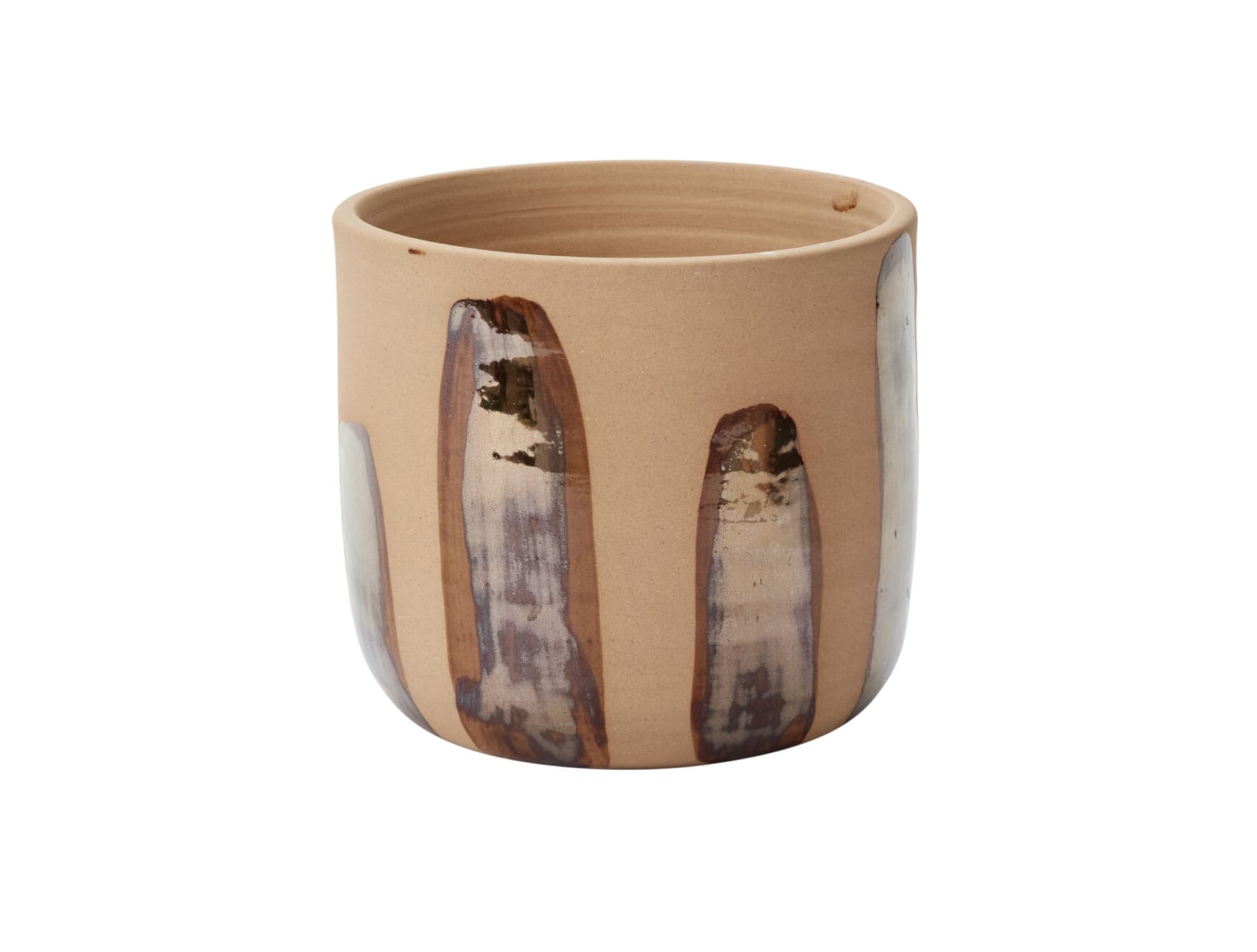 Bronze Brushstroke Pot – XL - Bring an earthy, handcrafted vibe to your plants and home décor with the Bronze Brushstroke Pot XL. Crafted from natural tan clay, this versatile pot is adorned with bold bronze metallic brushstrokes that add a subtle shimmer and rich texture. Perfectly sized for a 6.5&quot; azalea drop-in, it makes a thoughtful gift or a stylish accent for any room seeking a warm, organic touch.  Dimensions: 7.75&quot; x 7.75&quot; x 6.5&quot; Opening: 6.75&quot; diameter Grower Pot Size: Fits 6.5&quot; Azalea Material: Ceramic