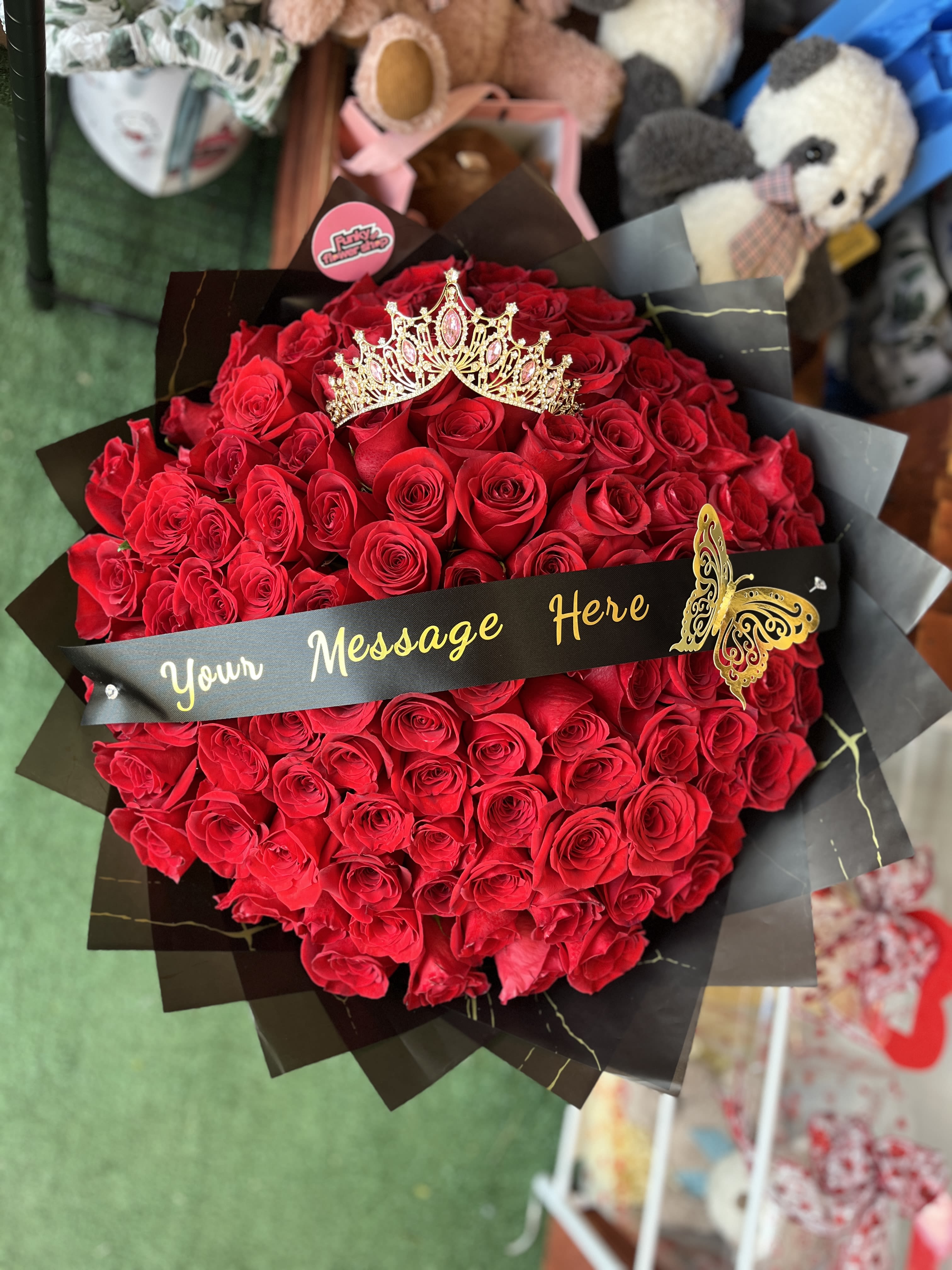 For my queen - Averages 100 roses with a customizable sash and a crown