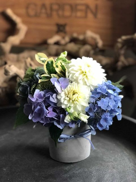 Blue Sky Blue Sky - This elegant collection of white blue and purple hydrangeas gives a classic modern look.