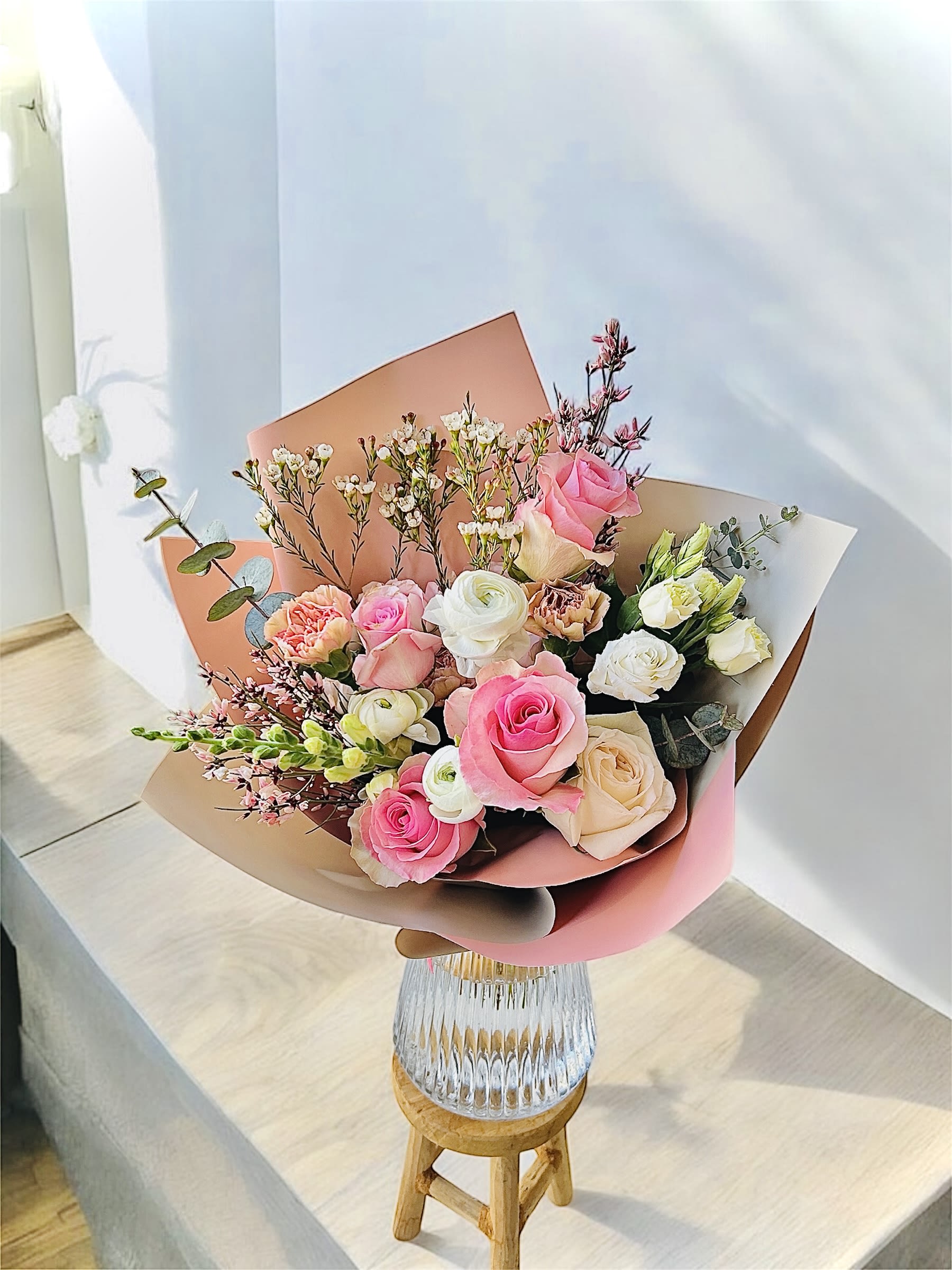 Agape’s Choice S (BOUQUET) - Arrangement description: Leave it up to us to create a beautiful and one of a kind arrangement!  Let us create a beautiful arrangement for you! If you have any preference in color scheme, please leave a note in the request box.  Please keep in kind that no arrangement can be made identical to the photos shown (as some flowers are seasonal). Therefore, we will substitute them accordingly with in-season flowers instead. We will do our absolute best to arrange the flowers as similar as possible with the photos shown!   For Bouquets, we DO NOT include vases unless you add one.  For Vased Flowers, we include vases.   Right now, you can expect summer blooms sourced from local farms.   We use small ordinary 4in by 3in cards. If you want to send flowers with a special messaging card, please choose one from add-ons!  Delivery: our standard delivery time window is between 3:00pm and 5:00pm.   If you have any questions regarding the order, please feel free to contact us!   Email: agapeflower.studio25@gmail.com  